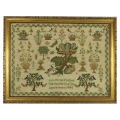 Broderie d'apprentissage ancienne, 1842, réalisée par Ann Minter à l'âge de 8 ans
