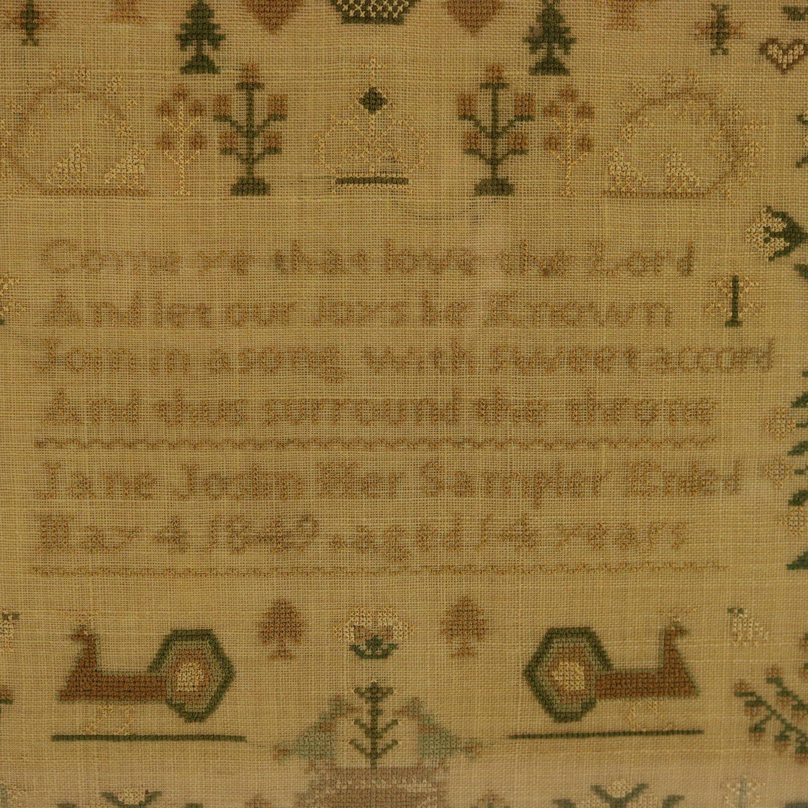 Silk Antique Sampler, 1849, by Jane Joslin For Sale
