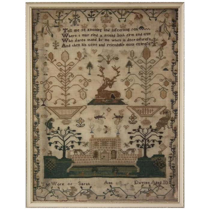 Antique Sampler, circa 1832, by Sarah Ann Davies Aged 10 at 1stDibs