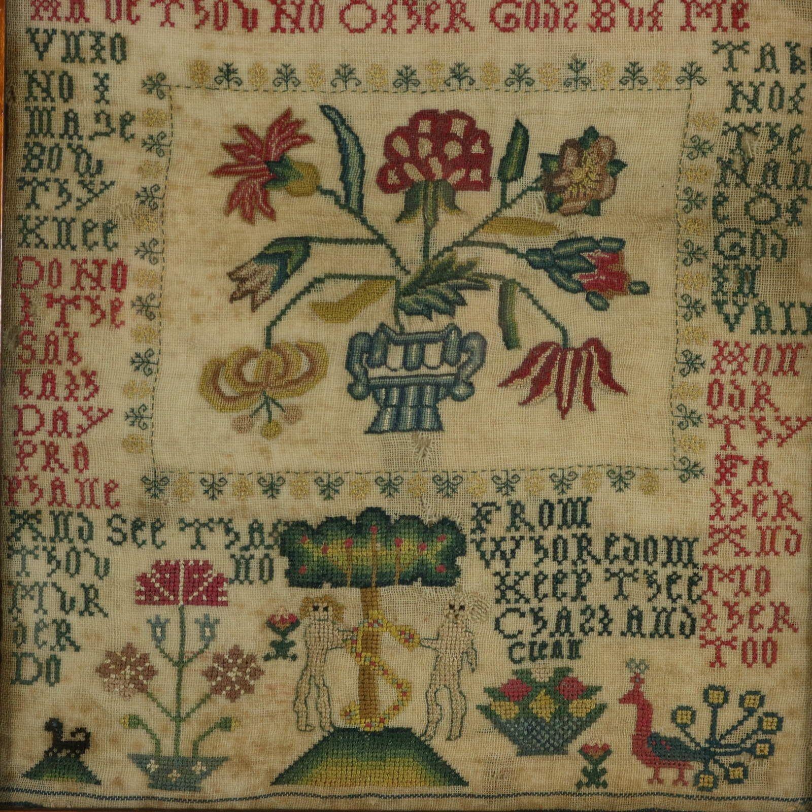 English Antique Sampler Stitched in 1736, Scottish