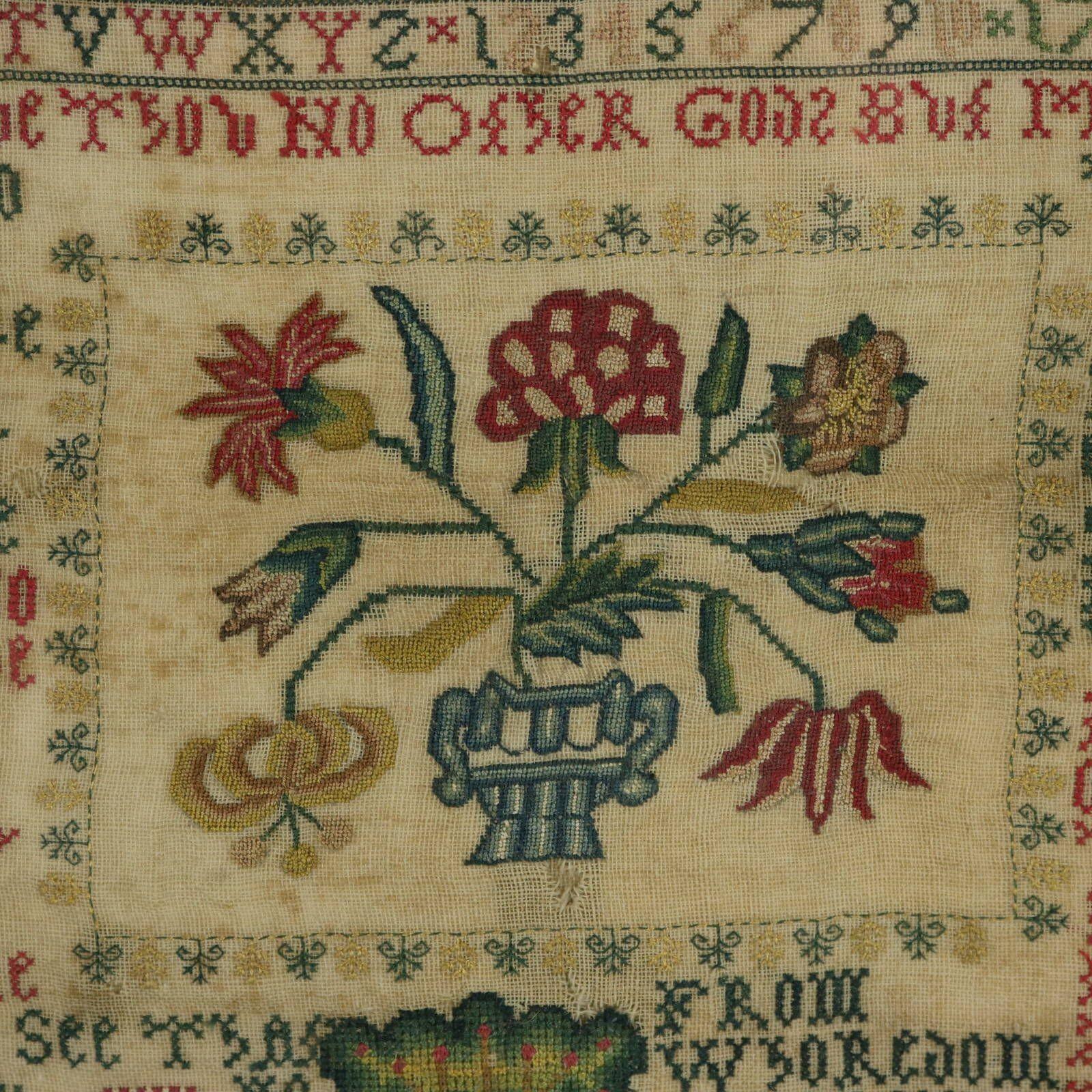 Antique Sampler Stitched in 1736, Scottish In Good Condition In Chelmsford, Essex