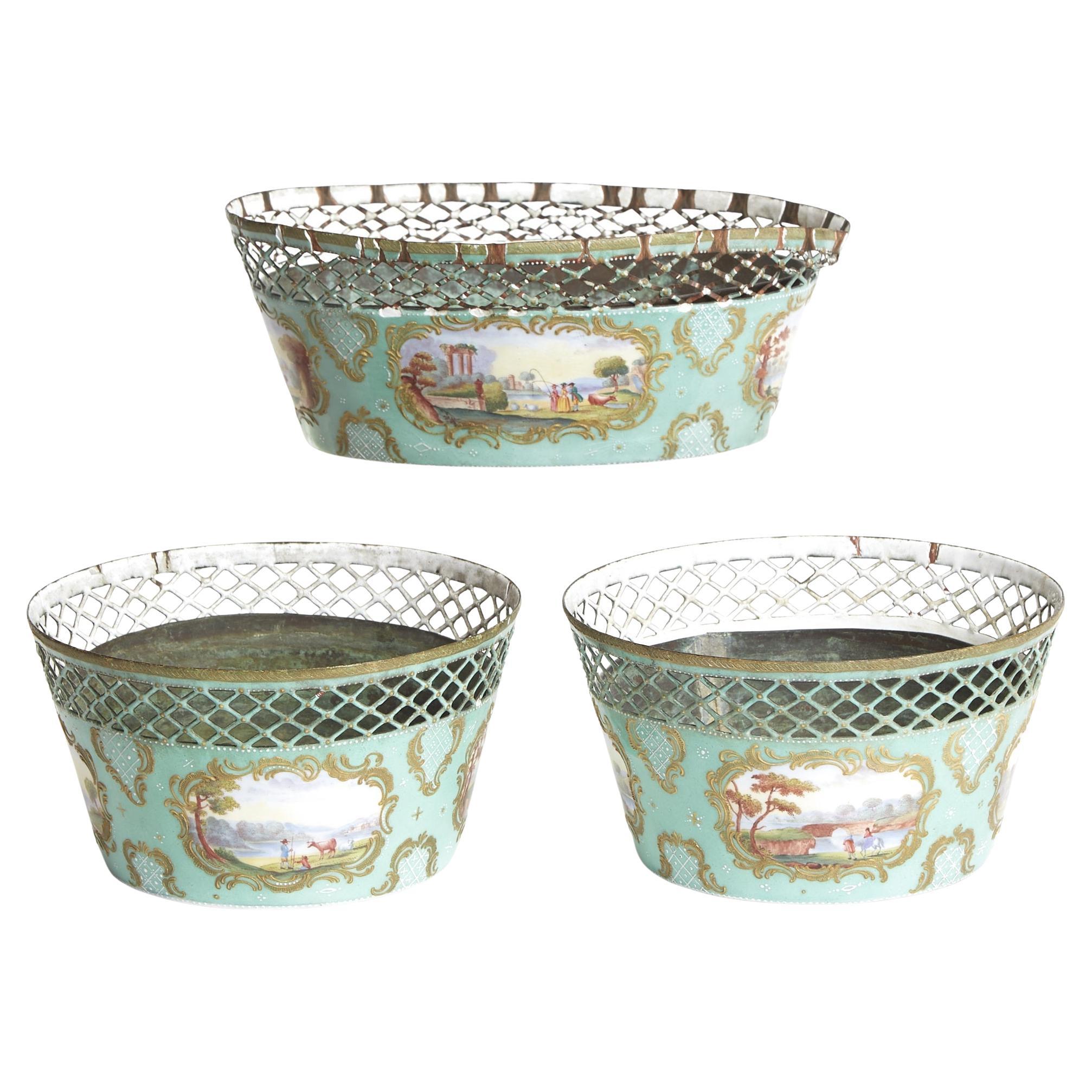 Antico Samson smaltato Jardiniere / cachePot Inserto in ottone