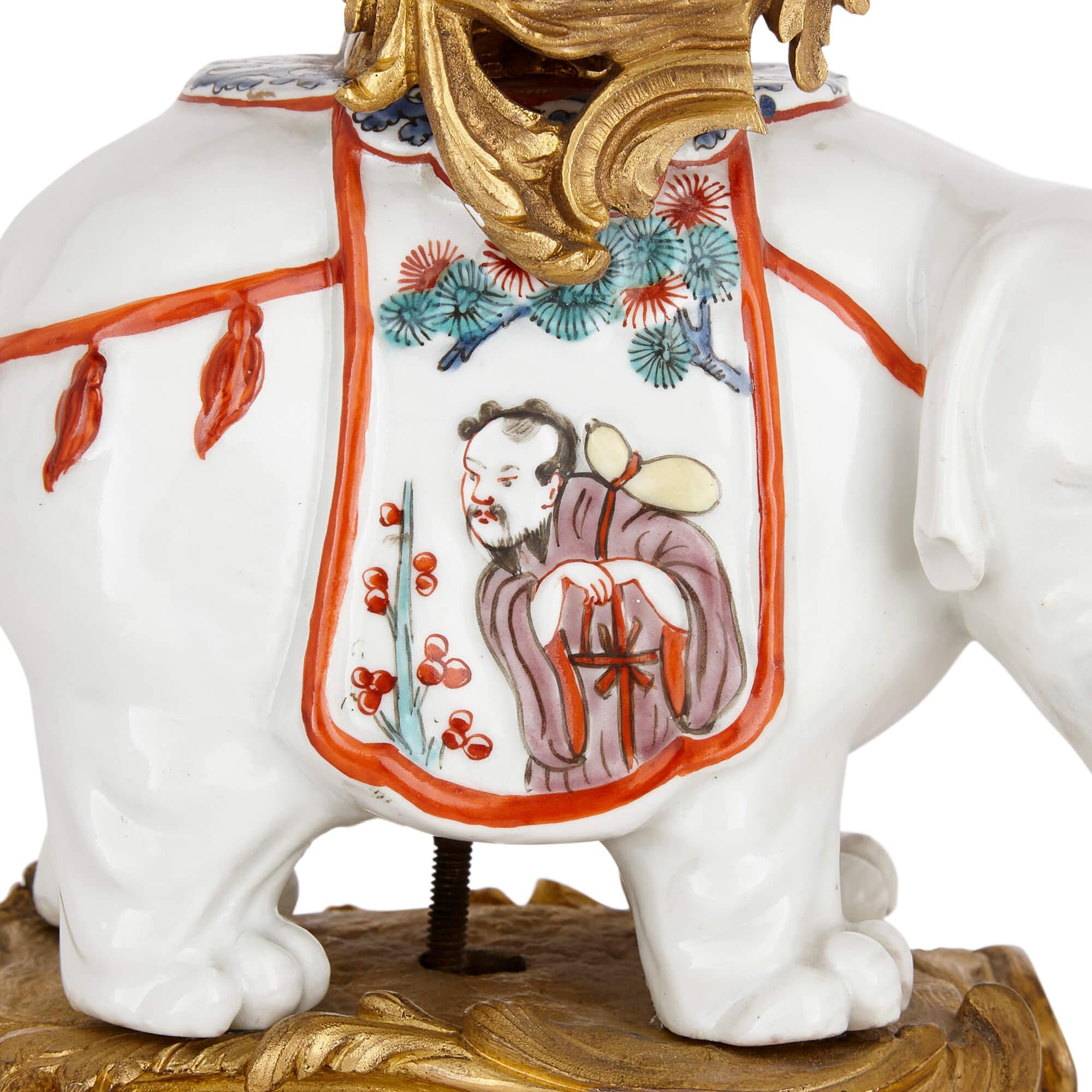 French Antique Samson Porcelain and Ormolu Chinoiserie Elephant Clock  For Sale