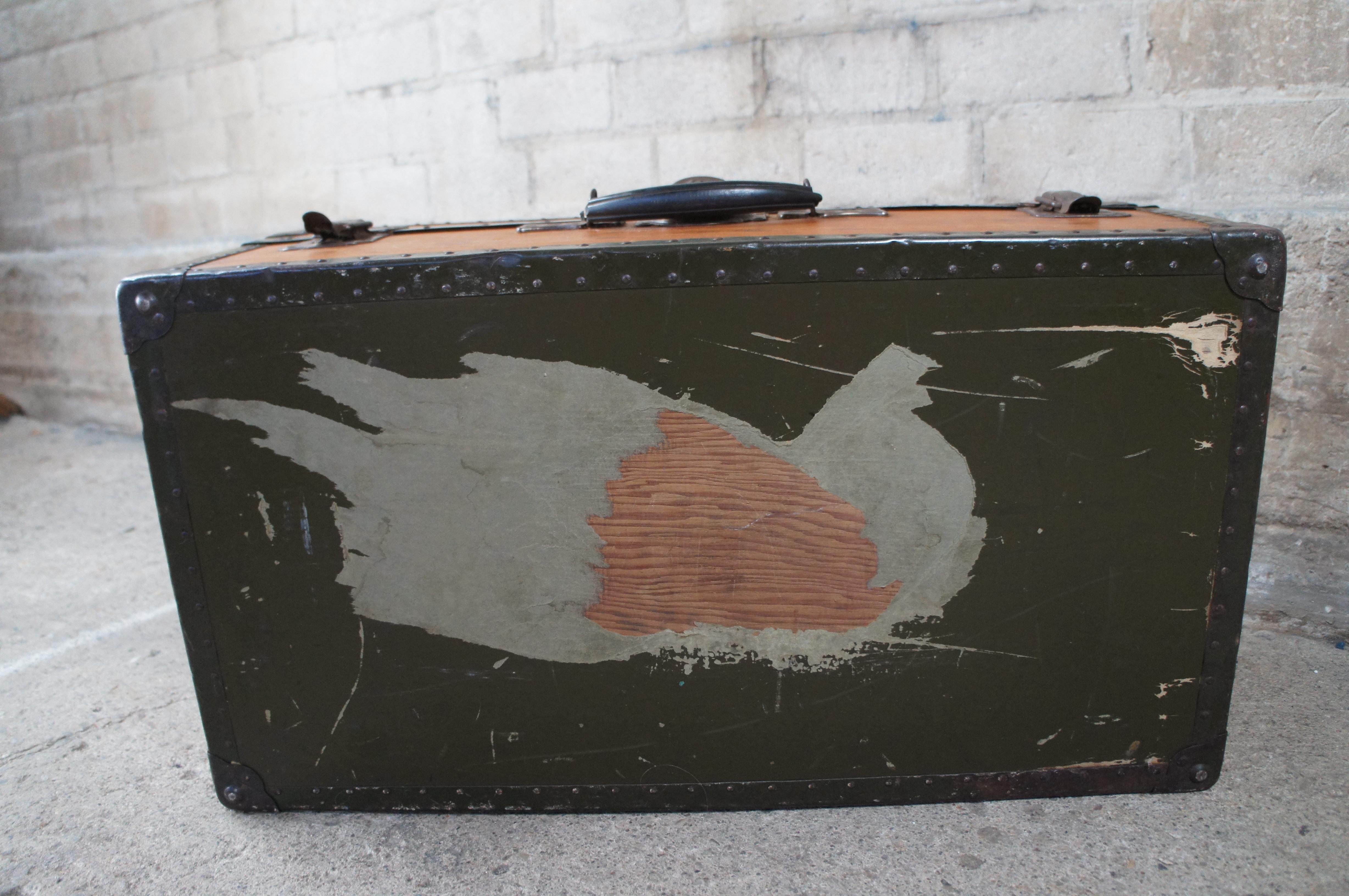 Antique Samson Shwayder Pine Metal Banded Steamer Trunk Travel Chest 35
