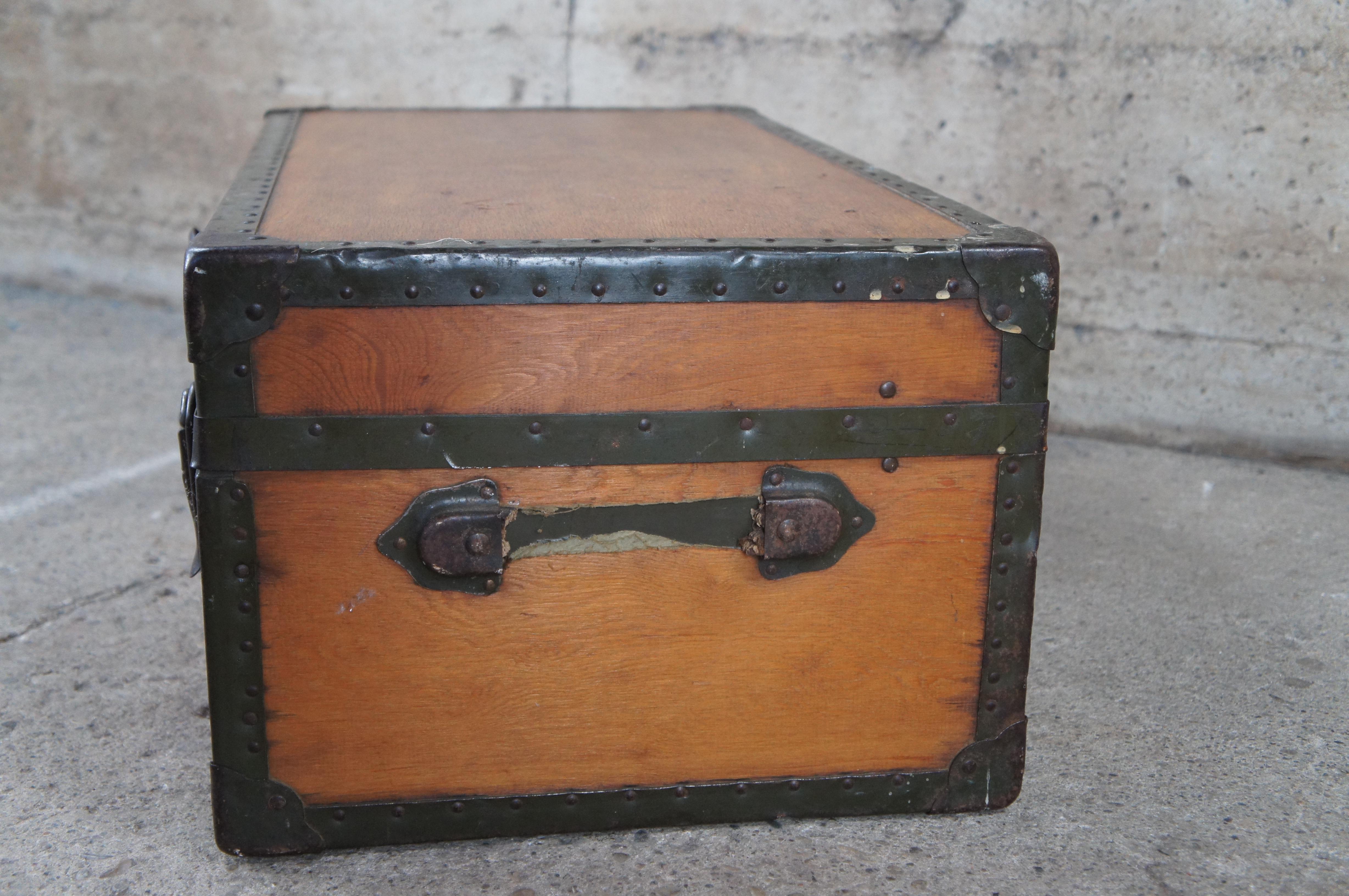 Antique Samson Shwayder Pine Metal Banded Steamer Trunk Travel Chest 35