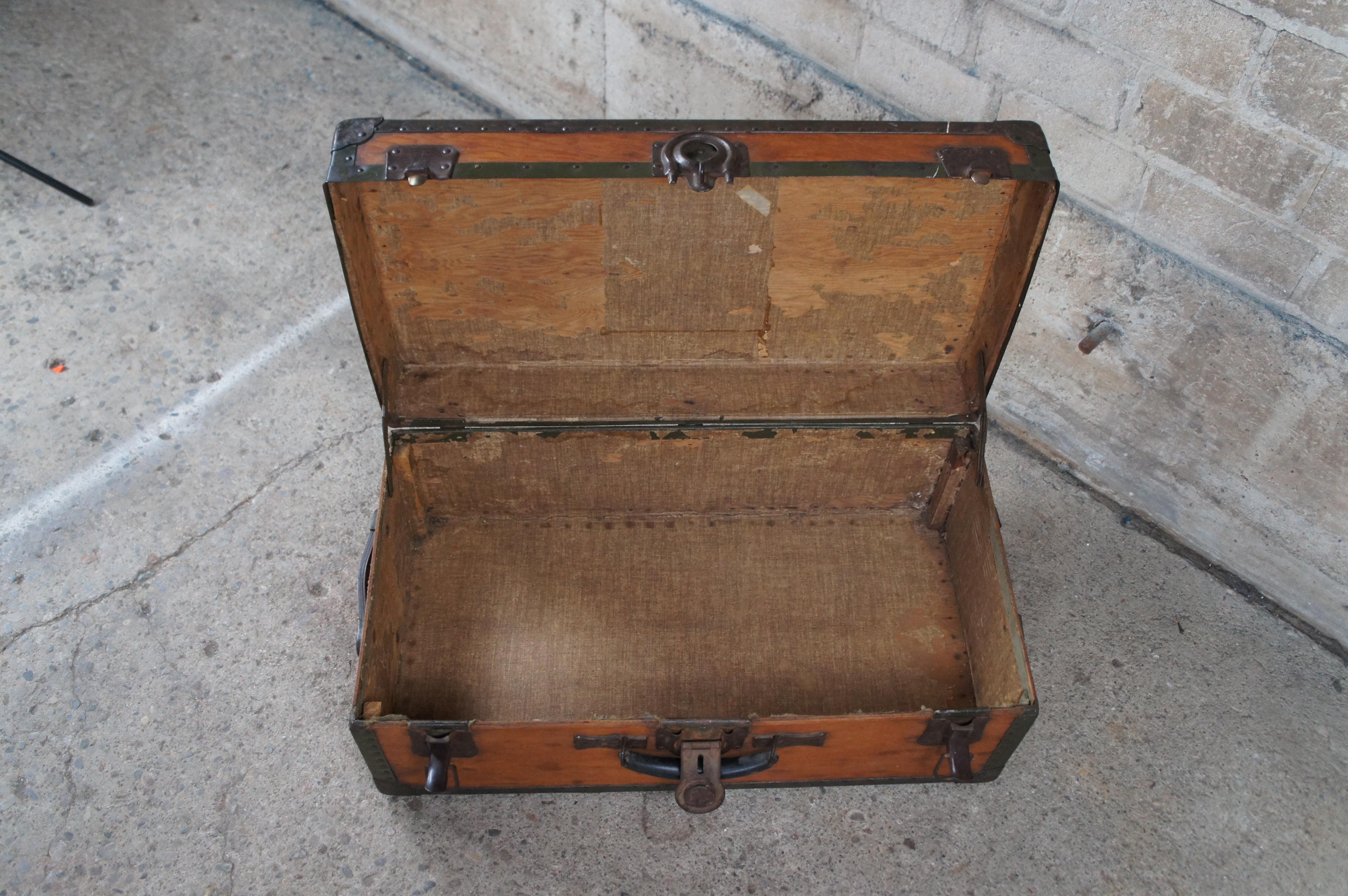 Antique Samson Shwayder Pine Metal Banded Steamer Trunk Travel Chest 35