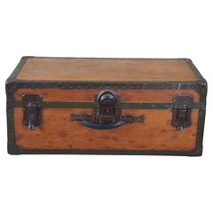 Antique Samson Shwayder Pine Metal Banded Steamer Trunk Travel Chest 35"