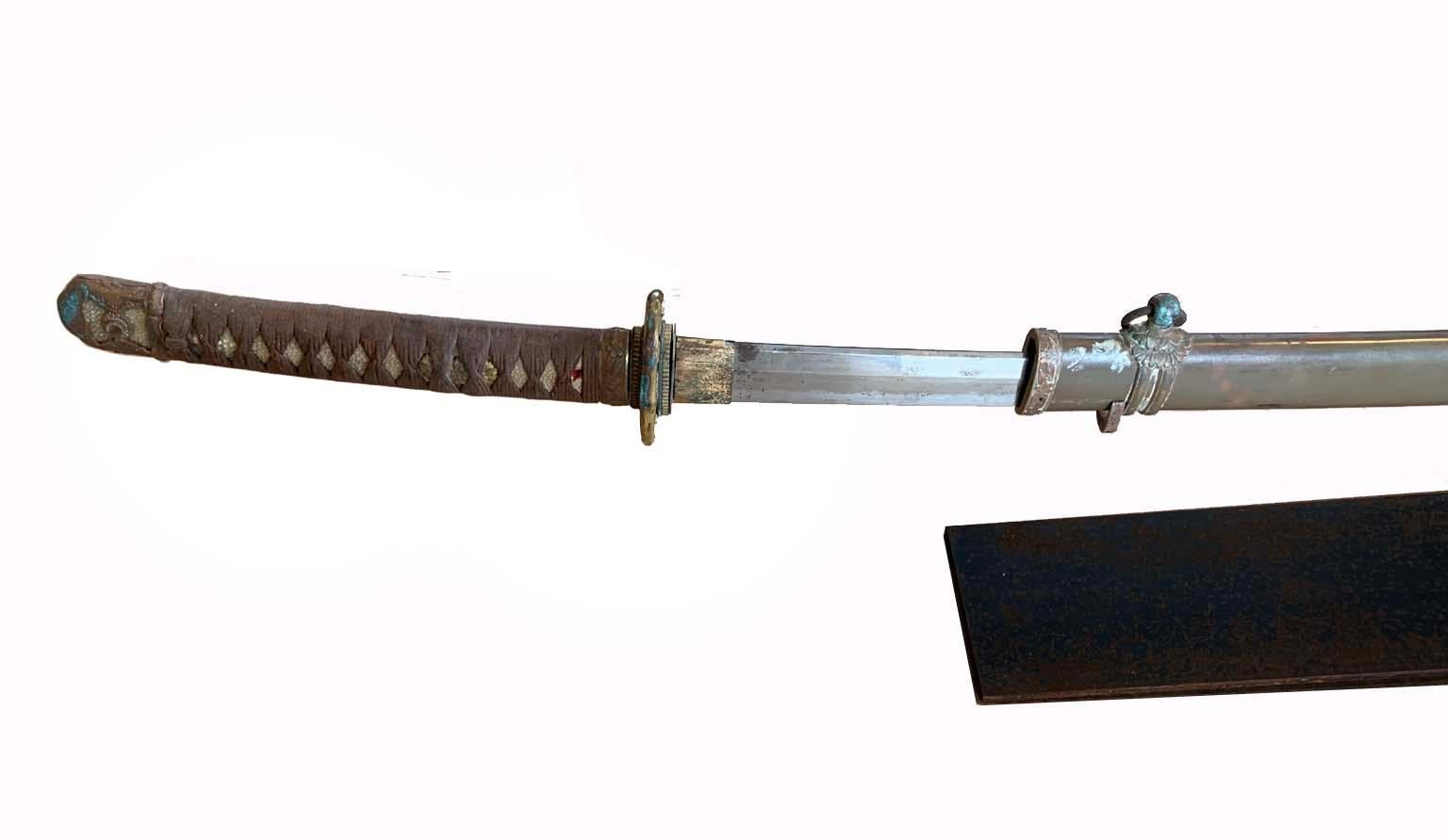 Antique Samurai Katana Sword with Scabbard In Distressed Condition In Sag Harbor, NY