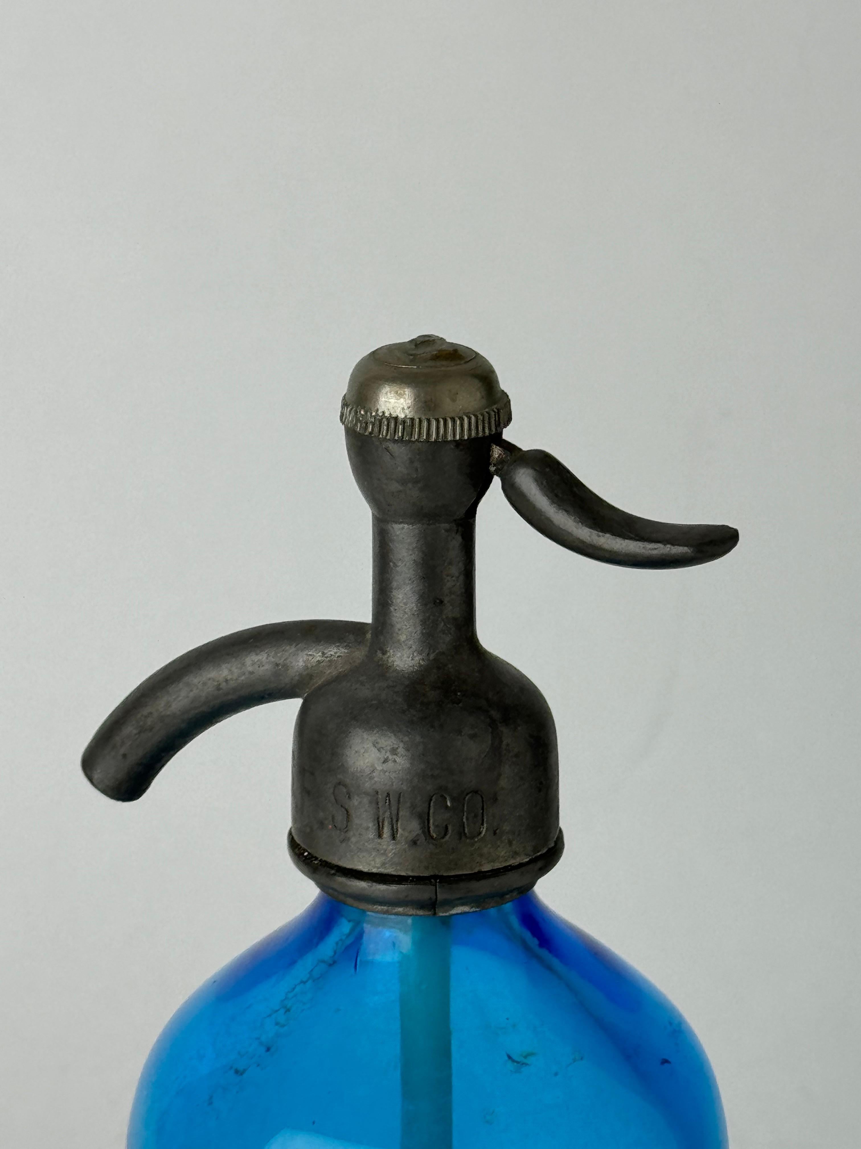 Art Deco Antique San Francisco Seltzer Water Co. Blue Glass Seltzer Bottle  For Sale