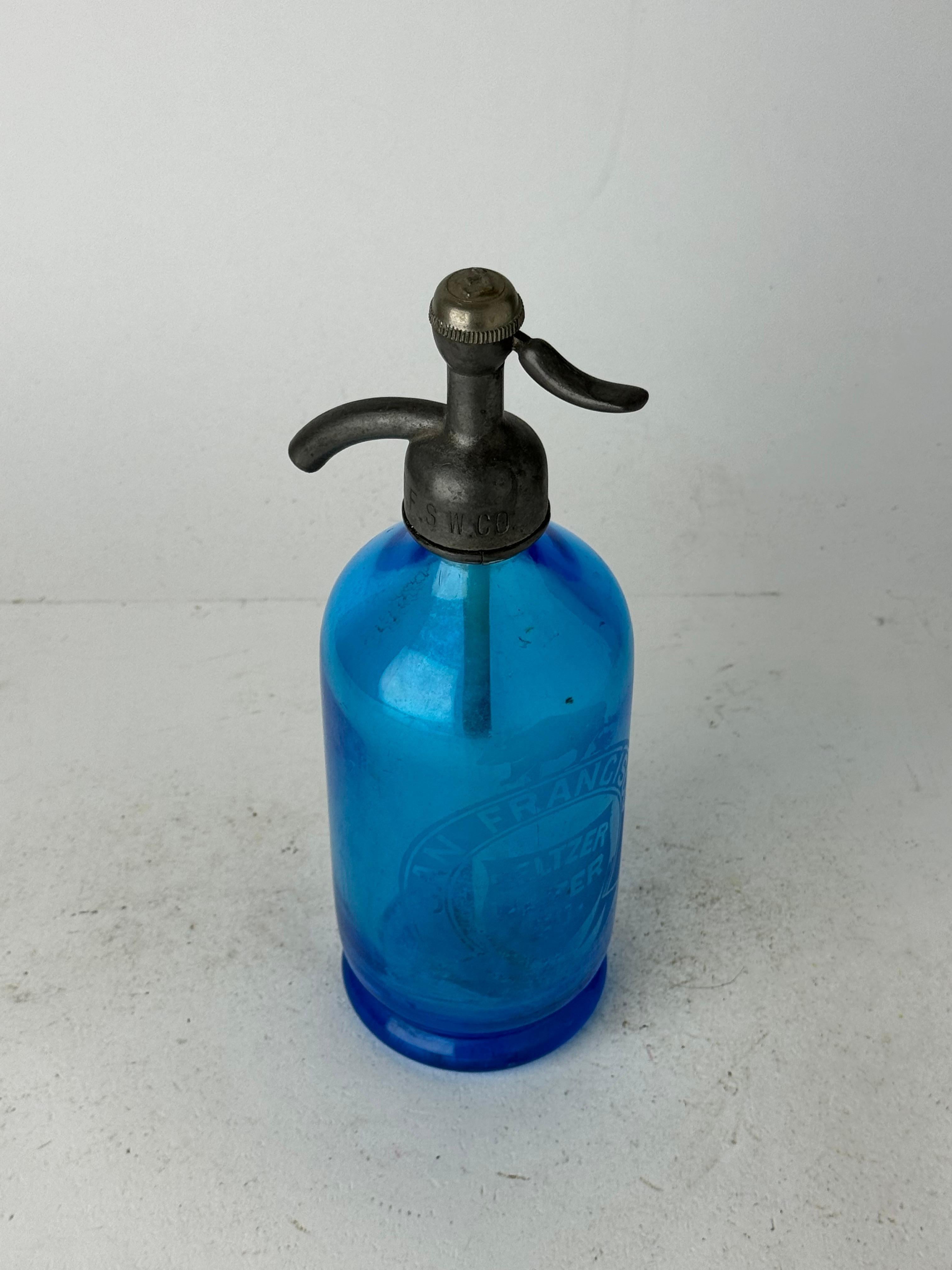 Austrian Antique San Francisco Seltzer Water Co. Blue Glass Seltzer Bottle  For Sale
