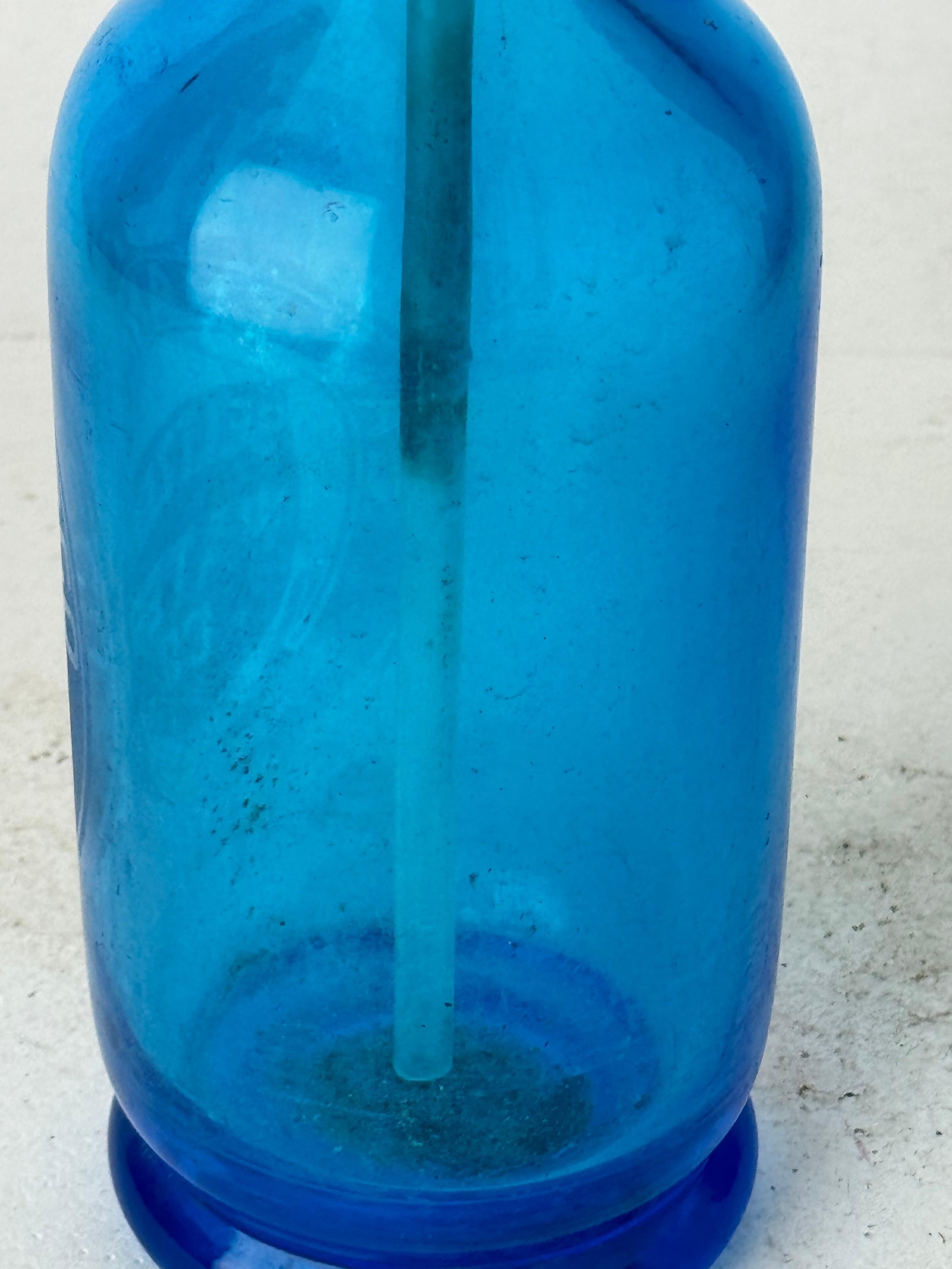Antique San Francisco Seltzer Water Co. Blue Glass Seltzer Bottle  In Good Condition In San Carlos, CA
