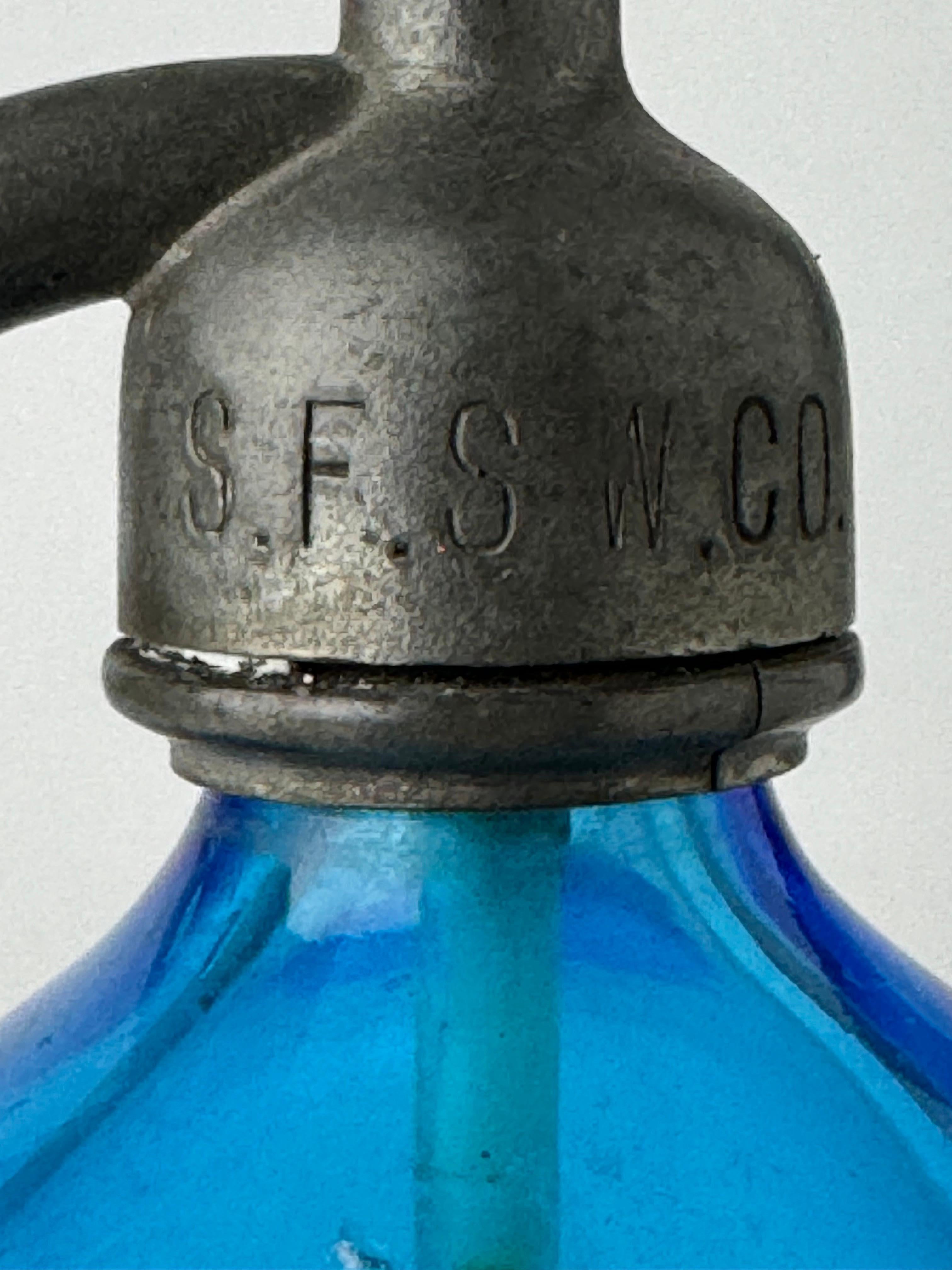 Antique San Francisco Seltzer Water Co. Blue Glass Seltzer Bottle  For Sale 2