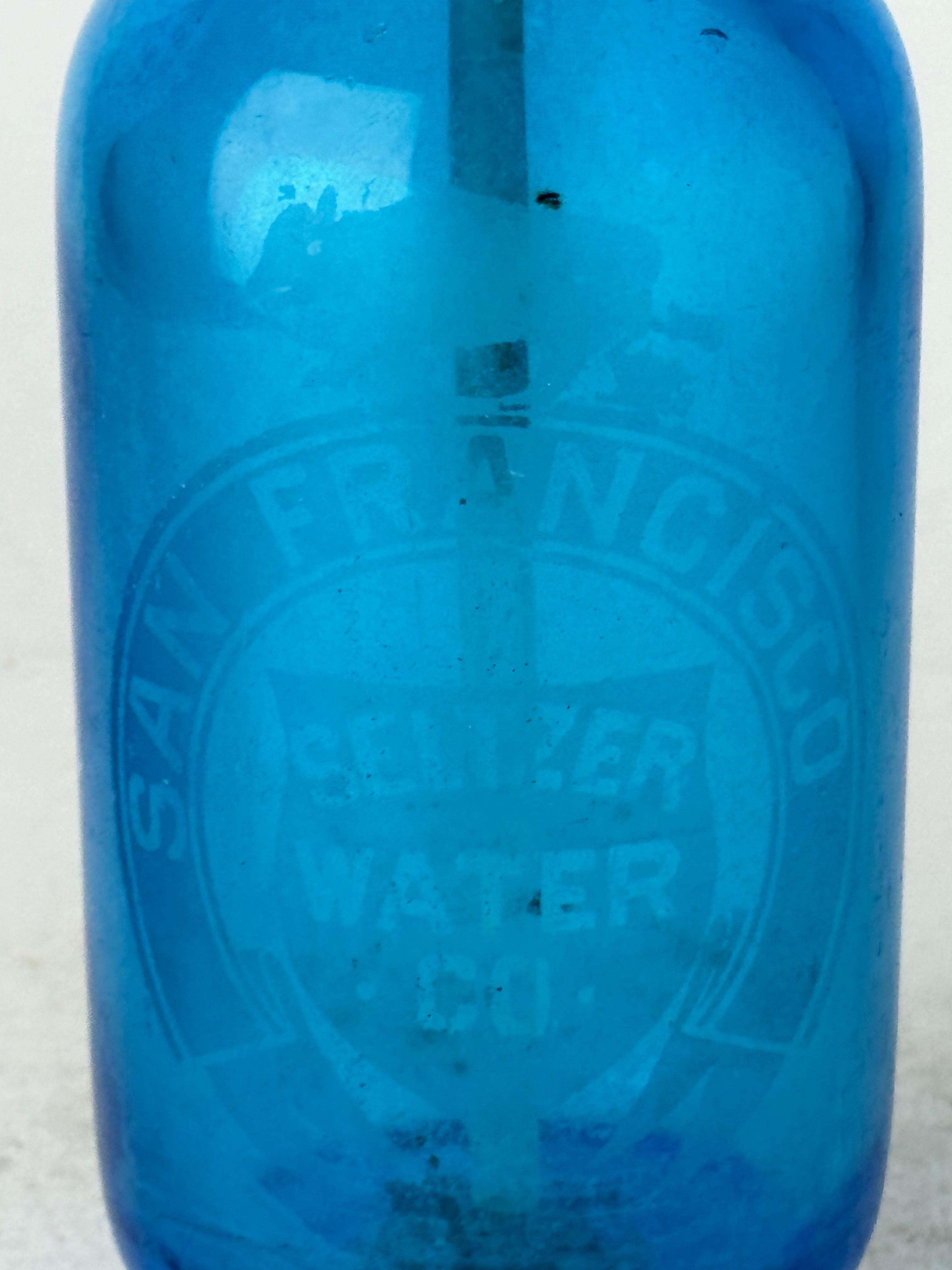 Antique San Francisco Seltzer Water Co. Blue Glass Seltzer Bottle  For Sale 3