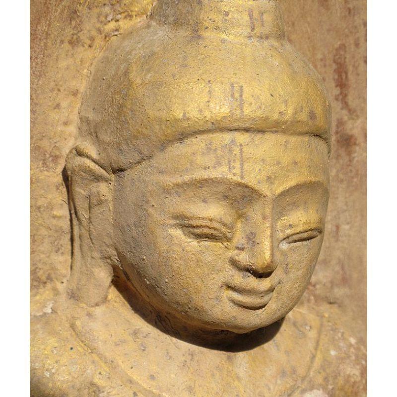 Wood Antique Sandstone Buddha from Burma For Sale