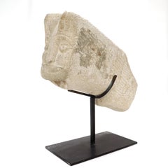 Antique Sandstone Cat Fountainhead or Capital Architectural Fragment