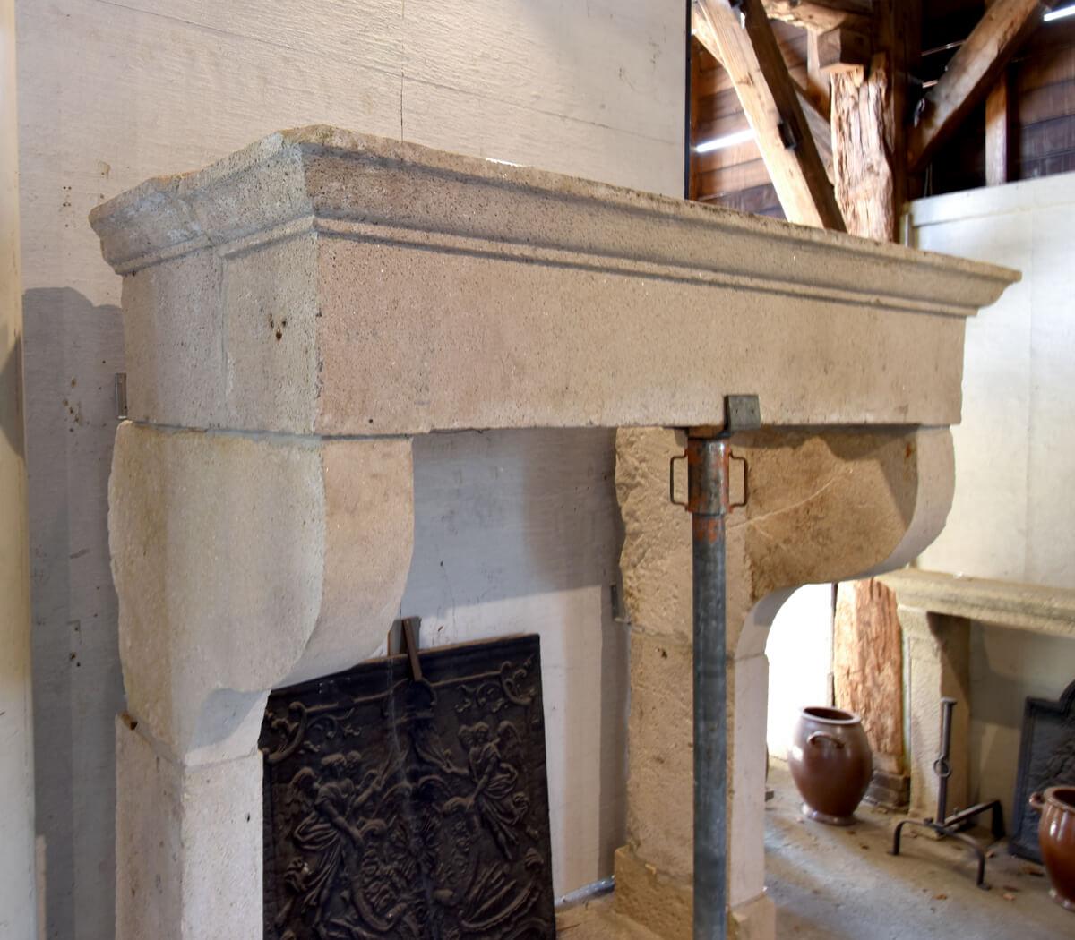 French Antique sandstone fireplace mantel 19th Century For Sale