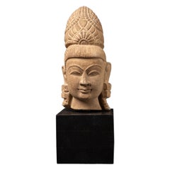 Antique sandstone head of Vishnu from India