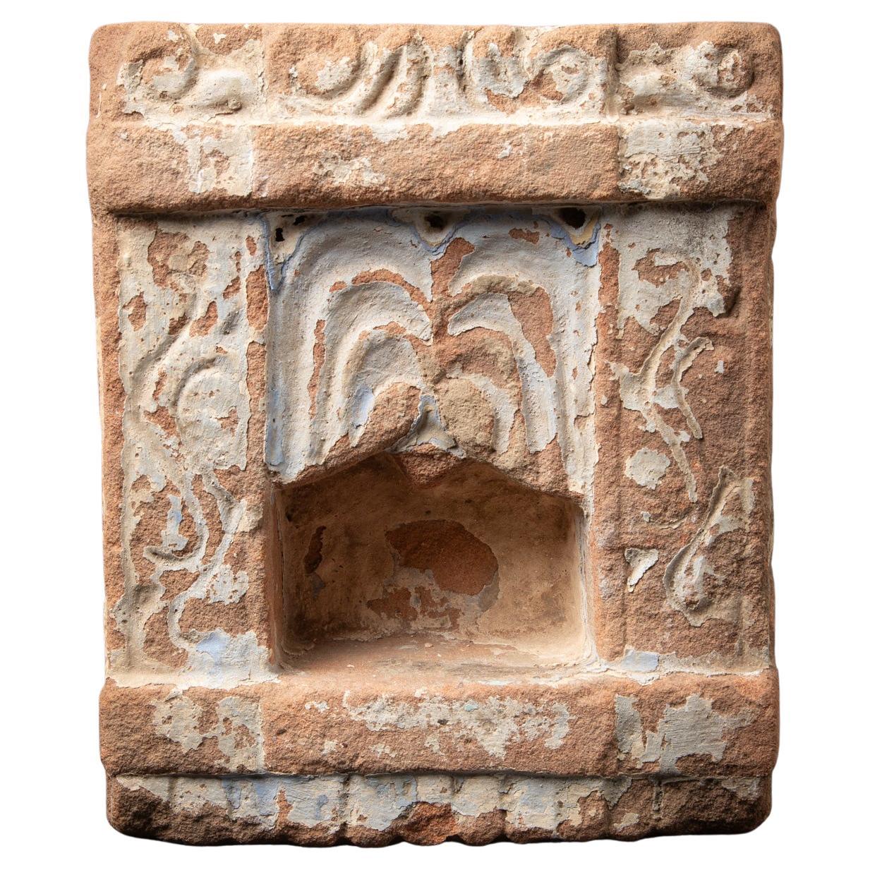 Antico tempio in pietra arenaria dell'India del 19° secolo  Buddha Originali