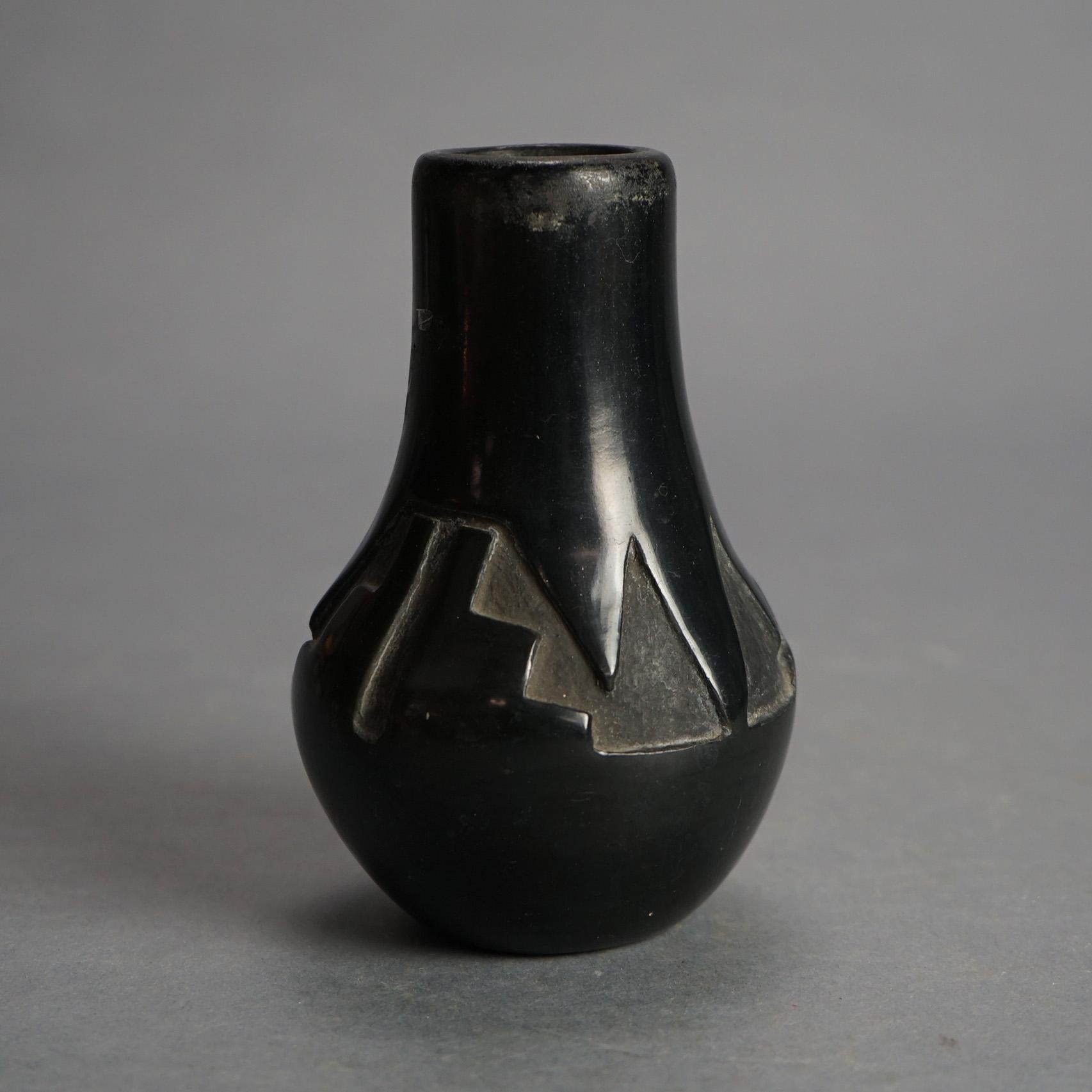 Antique Santa Clara Black on Black Carved  In-Relief Pueblo Pottery C1920

Measures - 5.5