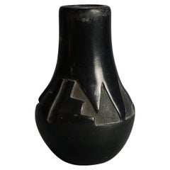 Antique Santa Clara Black on Black Carved  In-Relief Pueblo Pottery C1920