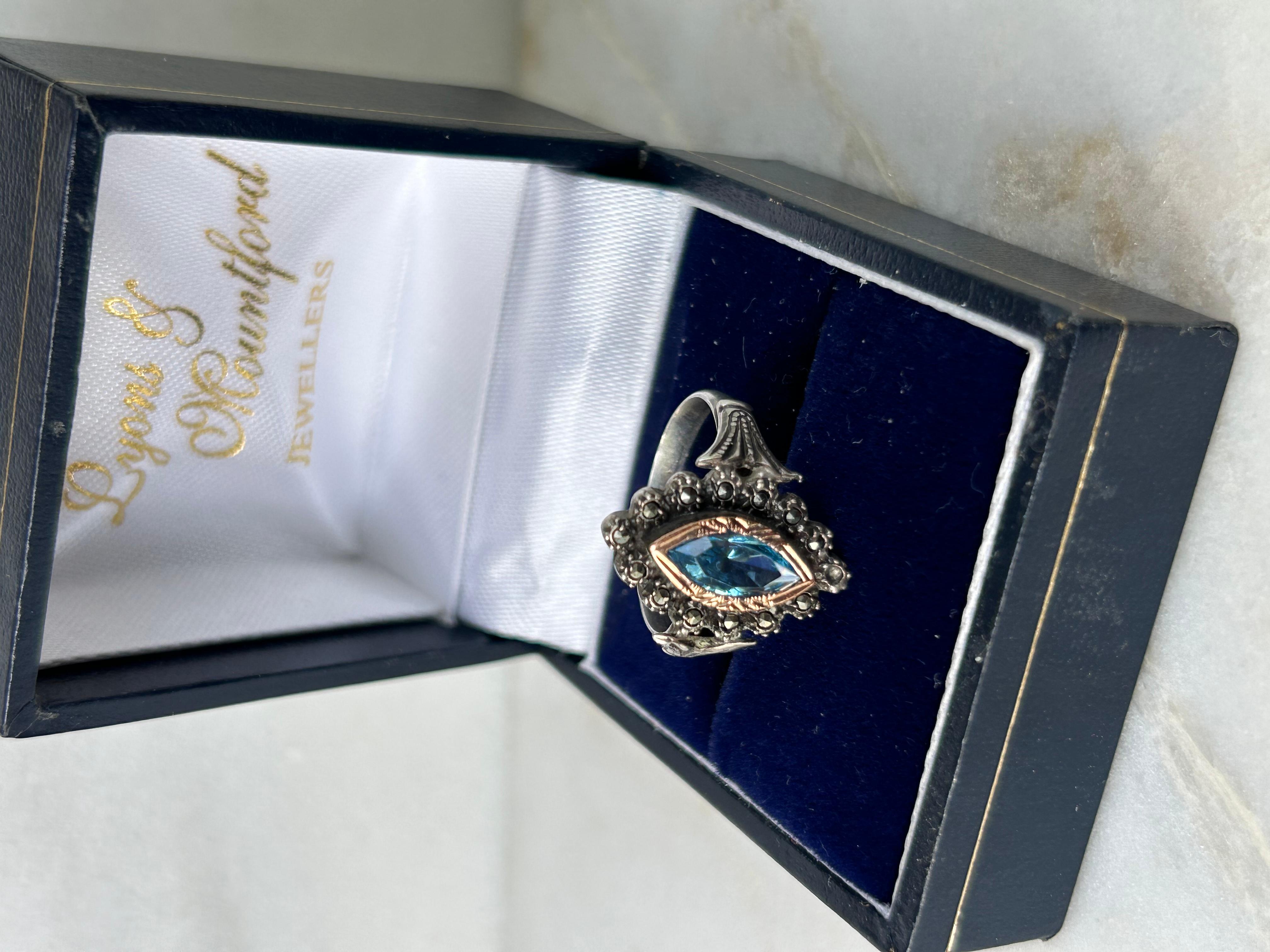 Antique Santa Maria Aquamarine Marquise 14k Gold Ring For Sale 6