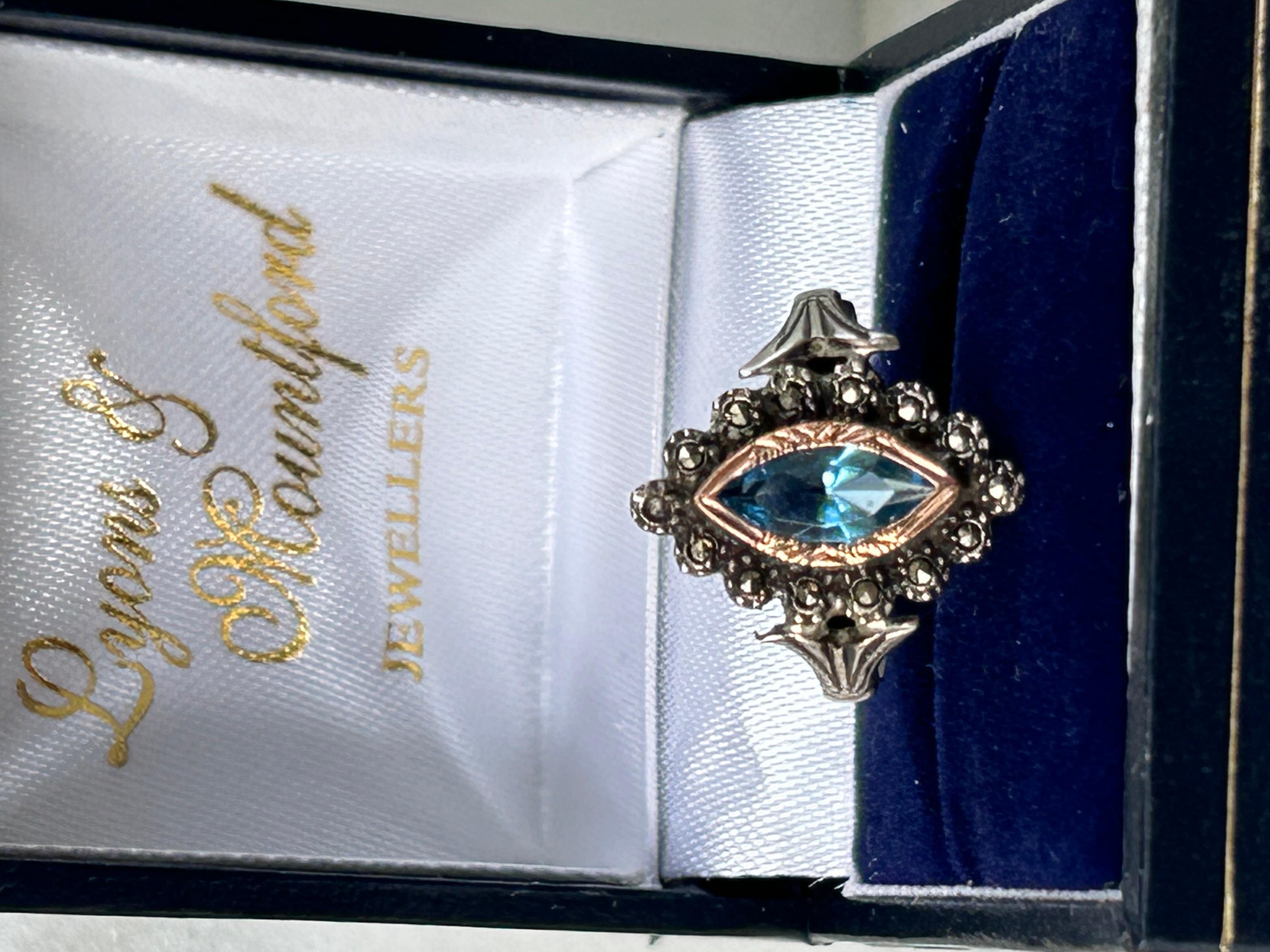 Marquise Cut Antique Santa Maria Aquamarine Marquise 14k Gold Ring For Sale