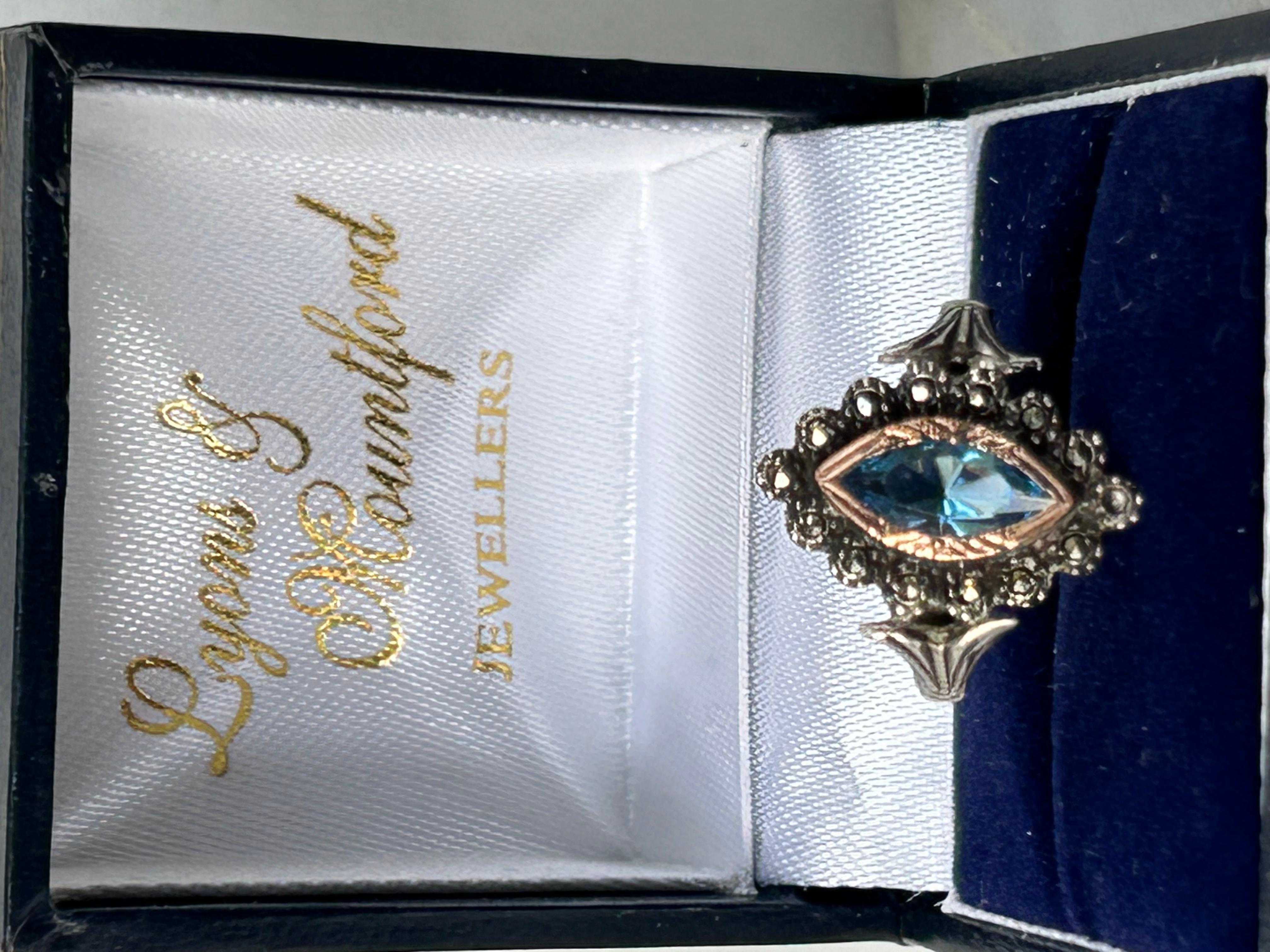 Antique Santa Maria Aquamarine Marquise 14k Gold Ring In Good Condition For Sale In Joelton, TN