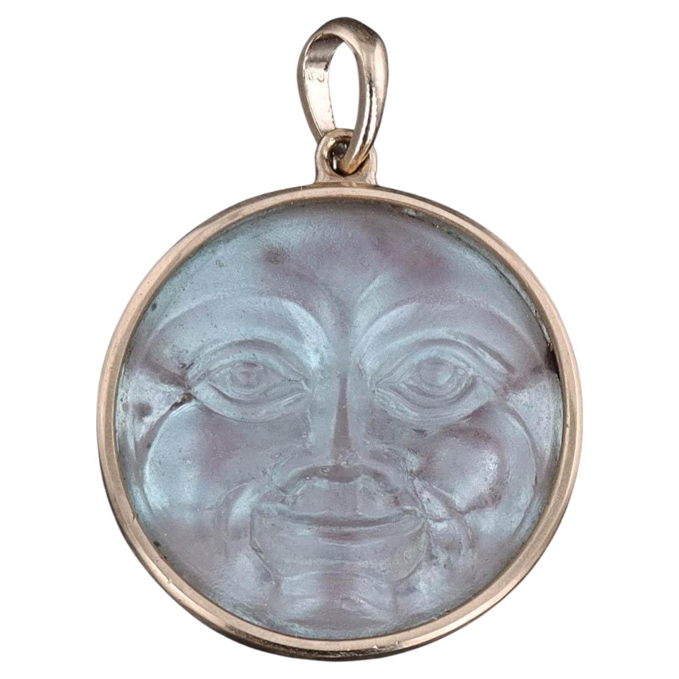 Antique Saphiret Man in the Moon Pendant of 14k Gold For Sale