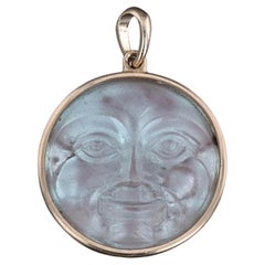 Antique Saphiret Man in the Moon Pendant of 14k Gold