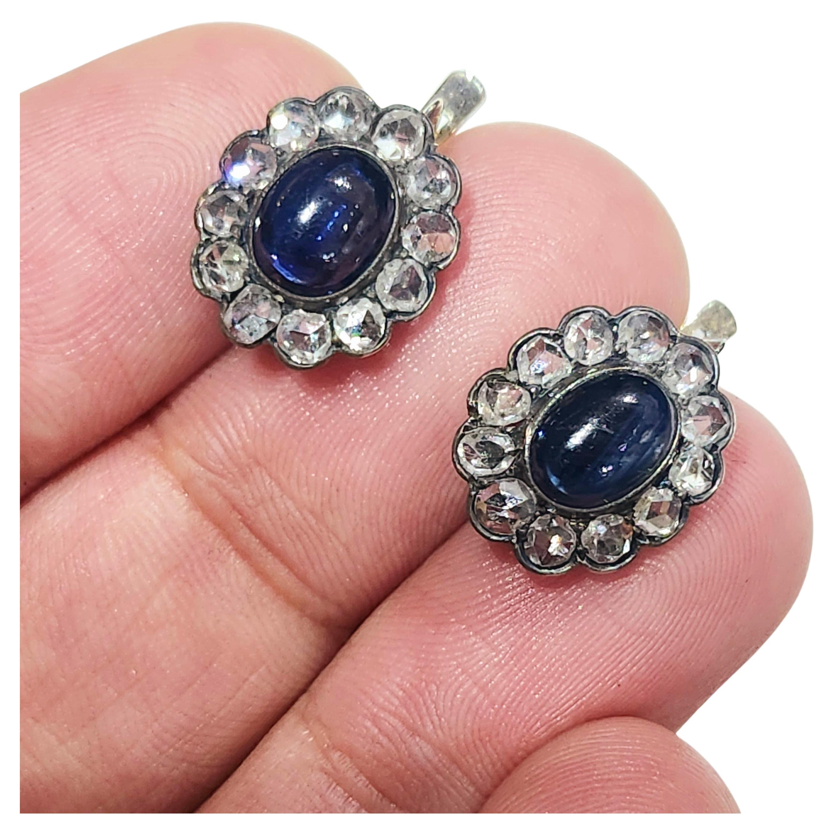 Antike 1917/1920er Jahre russische Ära Ohrringe mit natürlichen blauen Saphir flankiert mit rosa Diamanten Halle markiert 585 Gold Standard und 875 und ersten Hersteller Marke