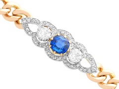 Antique 1915 Sapphire and 1.13ct Diamond Yellow Gold Bracelet