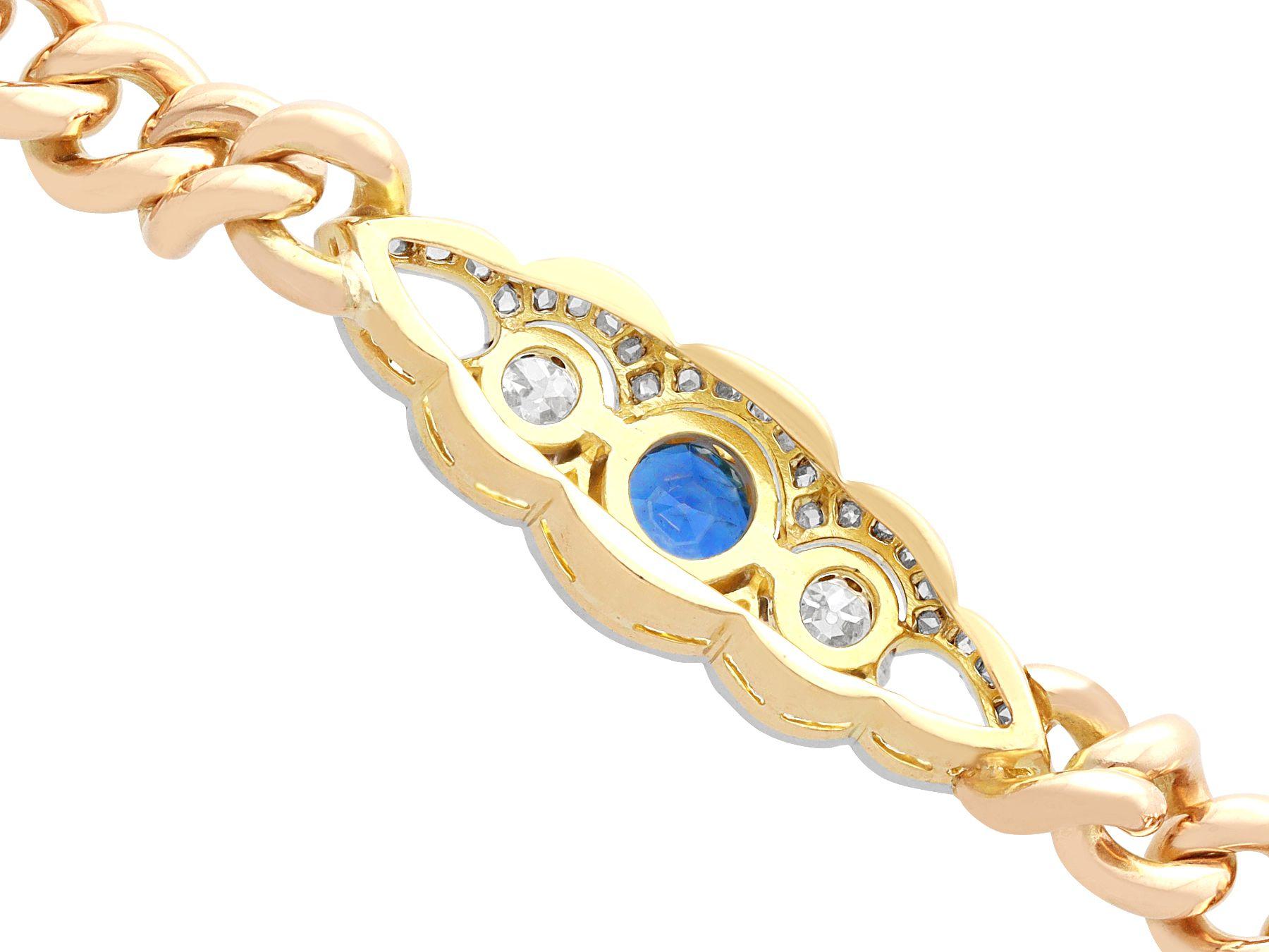 Antique 1915 Sapphire and 1.13ct Diamond Yellow Gold Bracelet In Excellent Condition For Sale In Jesmond, Newcastle Upon Tyne