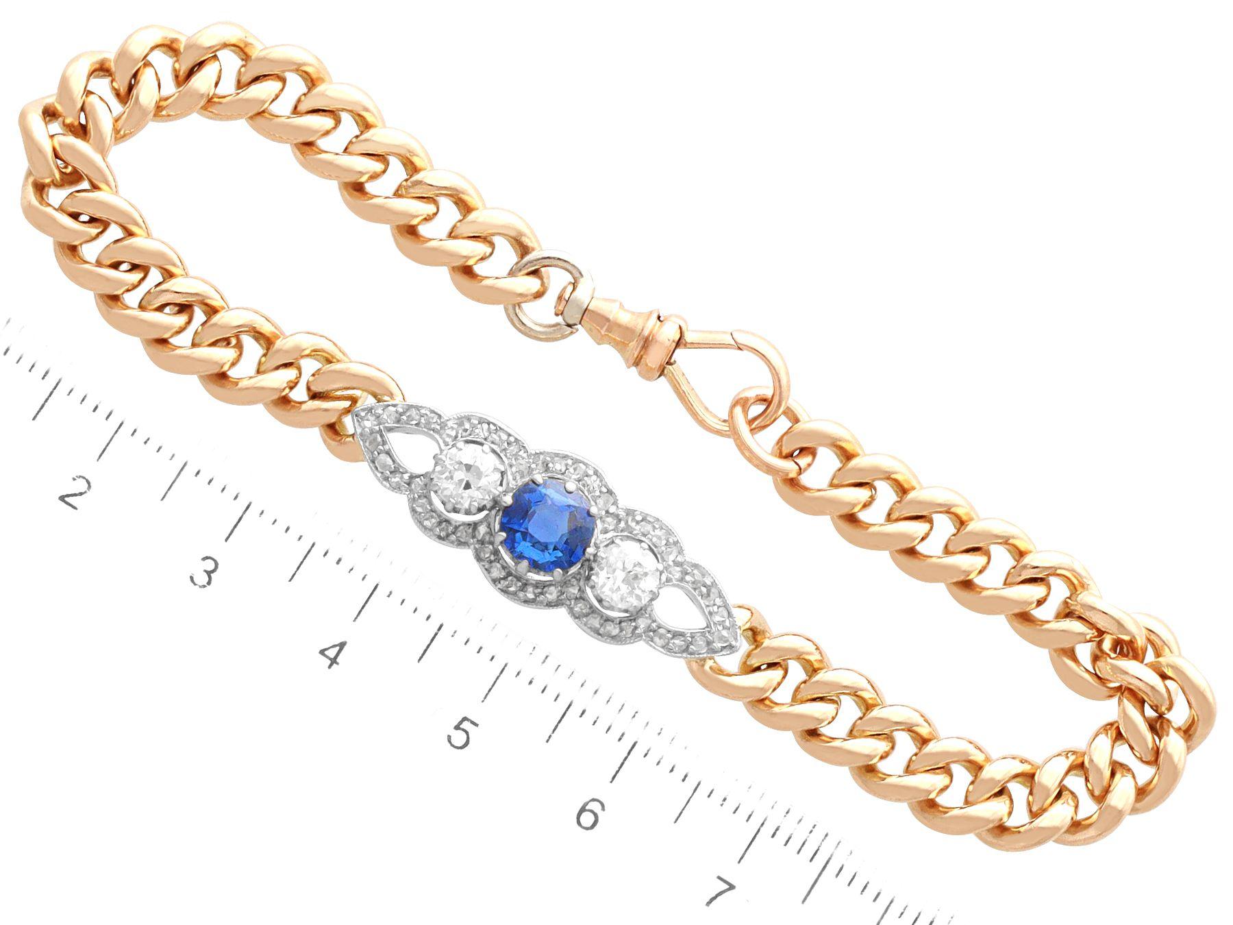 Bracelet ancien en or jaune avec saphir et diamants de 1,13 carat, 1915 Unisexe en vente