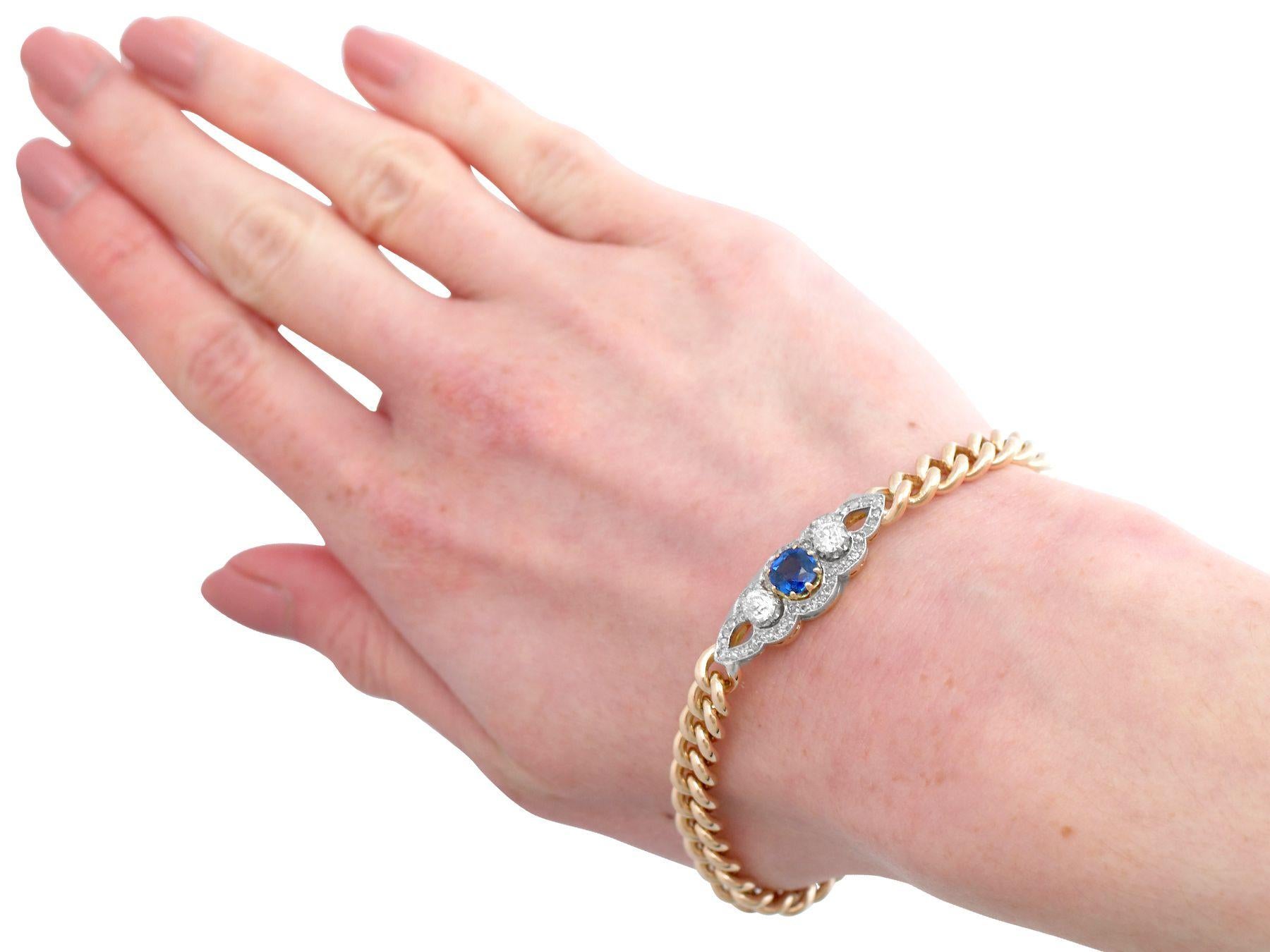 Antique 1915 Sapphire and 1.13ct Diamond Yellow Gold Bracelet For Sale 1