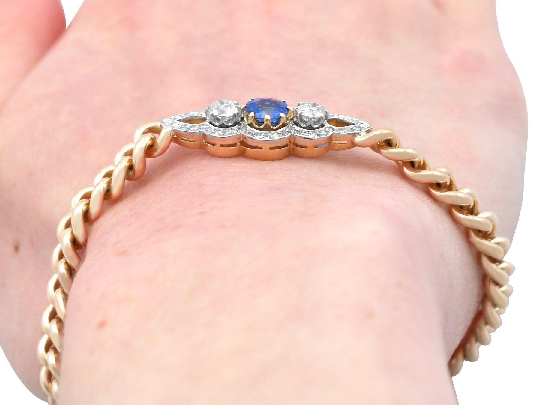 Antique 1915 Sapphire and 1.13ct Diamond Yellow Gold Bracelet For Sale 3