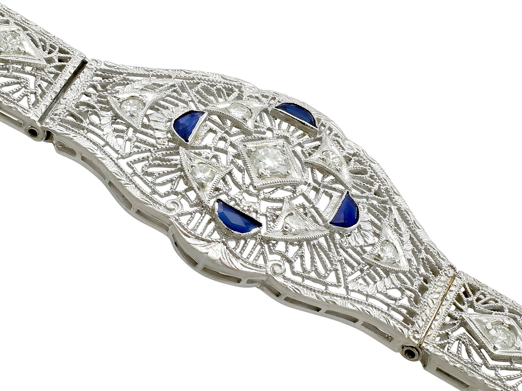1930s Antique Sapphire and 1.36 Carat Diamond White Gold Bracelet In Excellent Condition In Jesmond, Newcastle Upon Tyne
