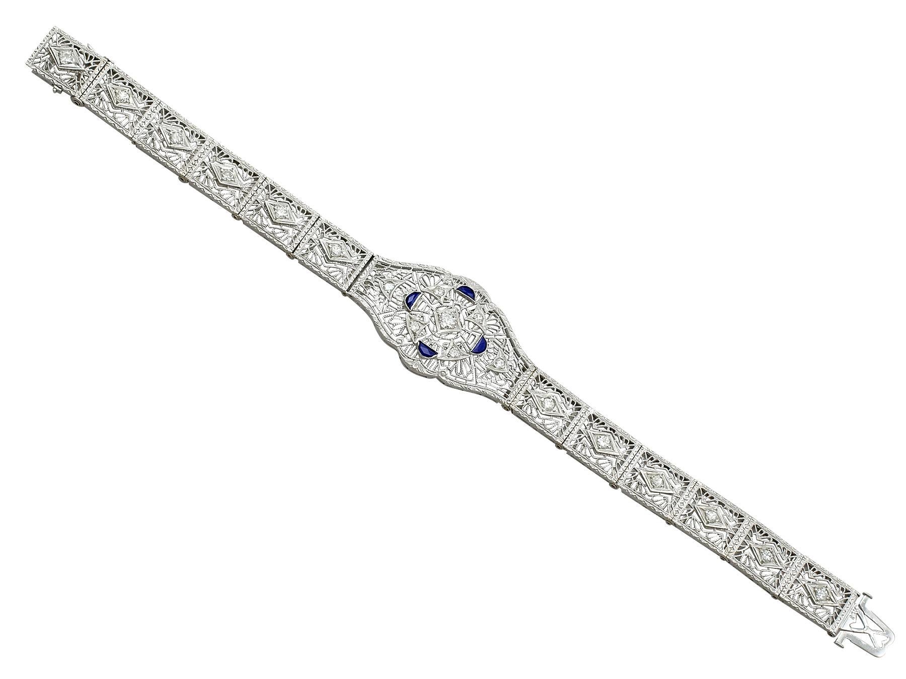 1930s Antique Sapphire and 1.36 Carat Diamond White Gold Bracelet 1