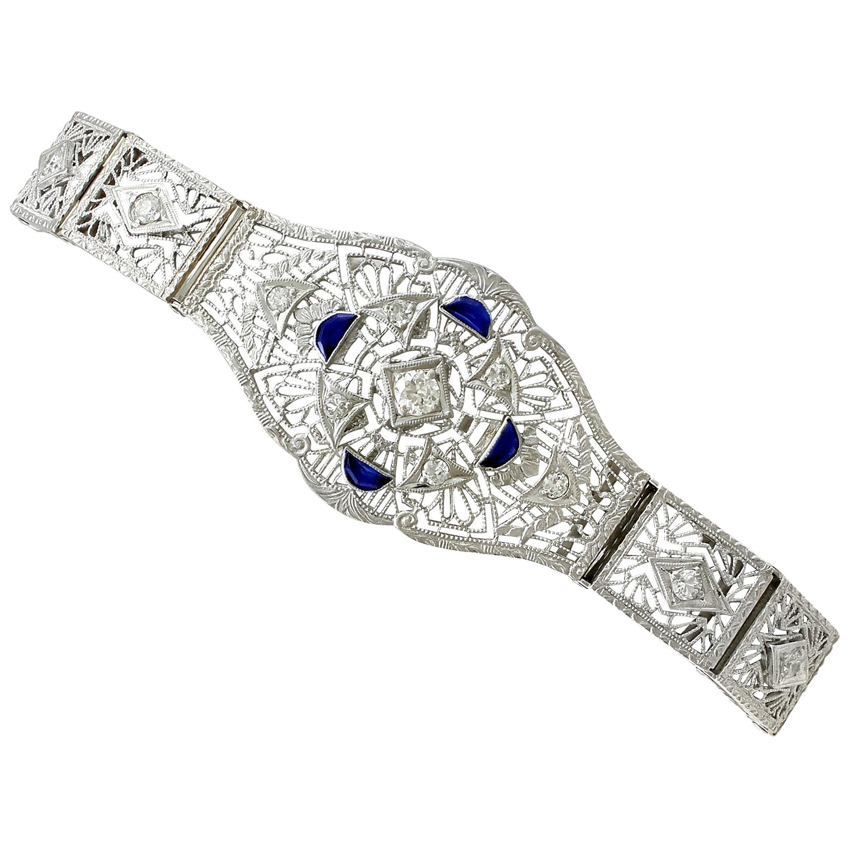 1930s Antique Sapphire and 1.36 Carat Diamond White Gold Bracelet