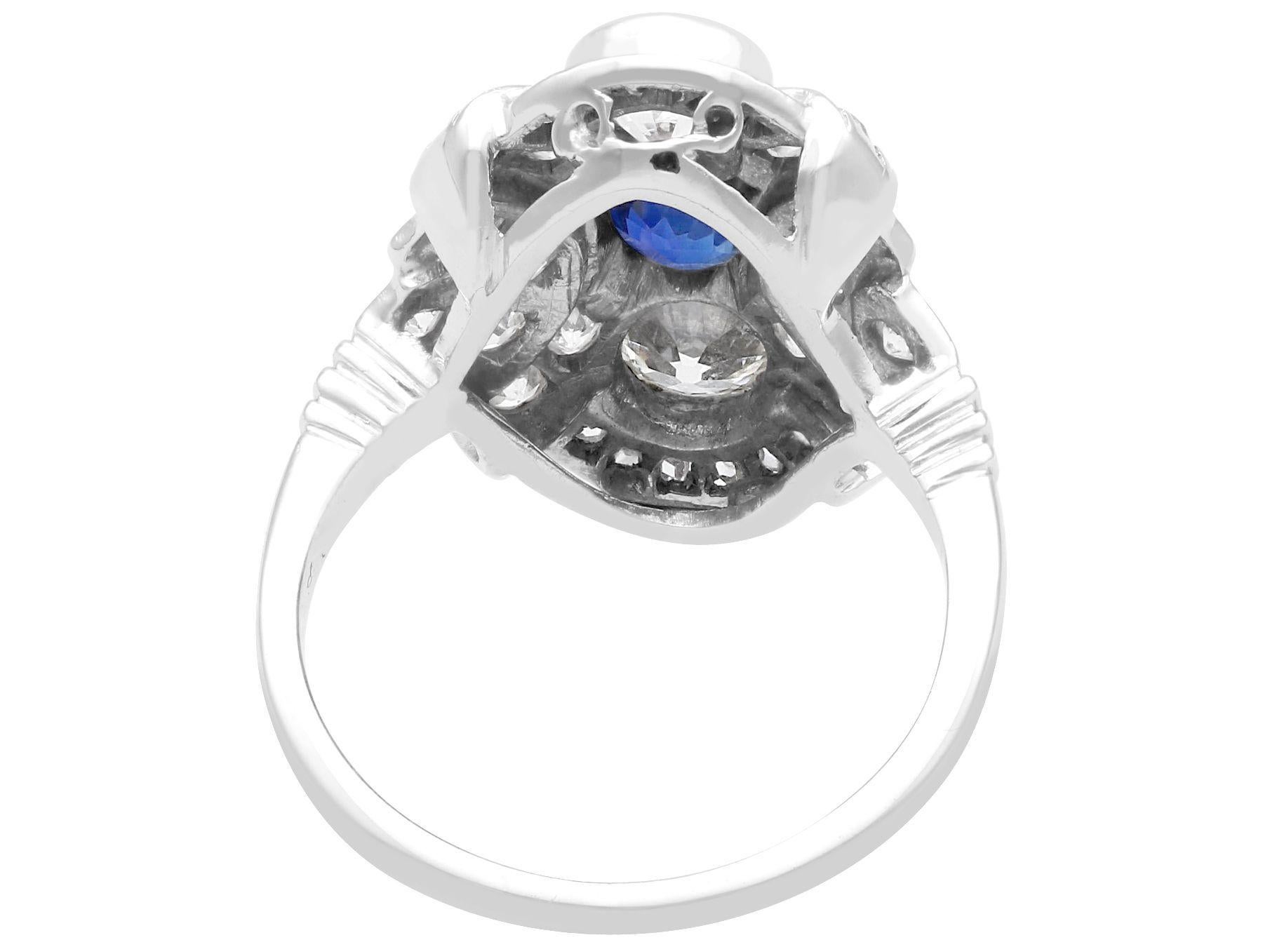 Antique Sapphire and 1.64 Carat Diamond White Gold Cocktail Ring, circa 1935 In Excellent Condition For Sale In Jesmond, Newcastle Upon Tyne