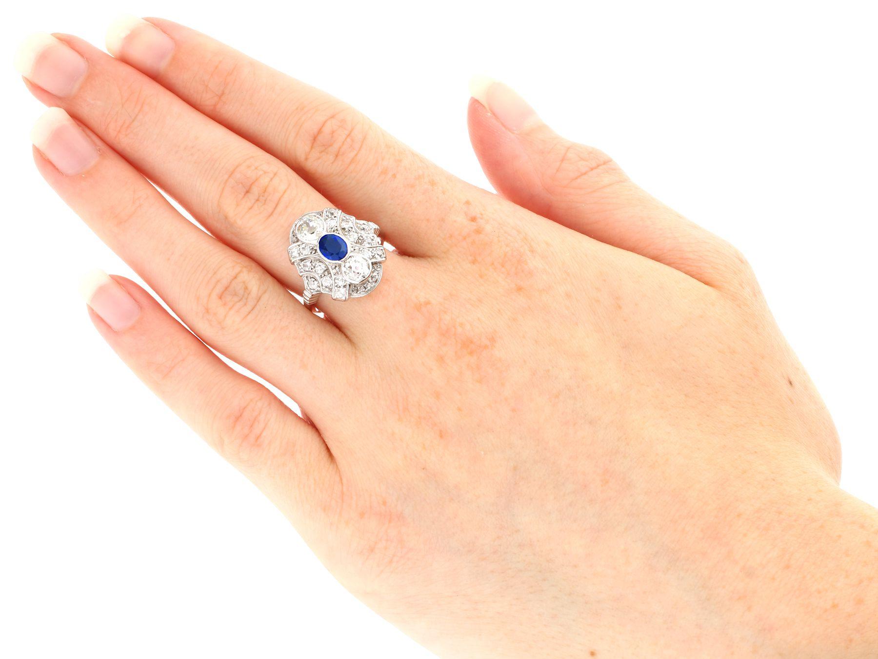 Antique Sapphire and 1.64 Carat Diamond White Gold Cocktail Ring, circa 1935 For Sale 1