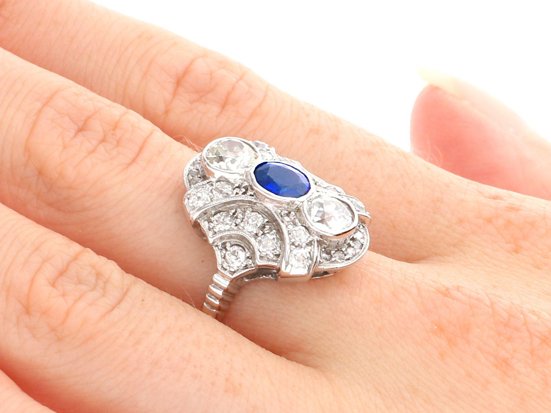 Antique Sapphire and 1.64 Carat Diamond White Gold Cocktail Ring, circa 1935 For Sale 2