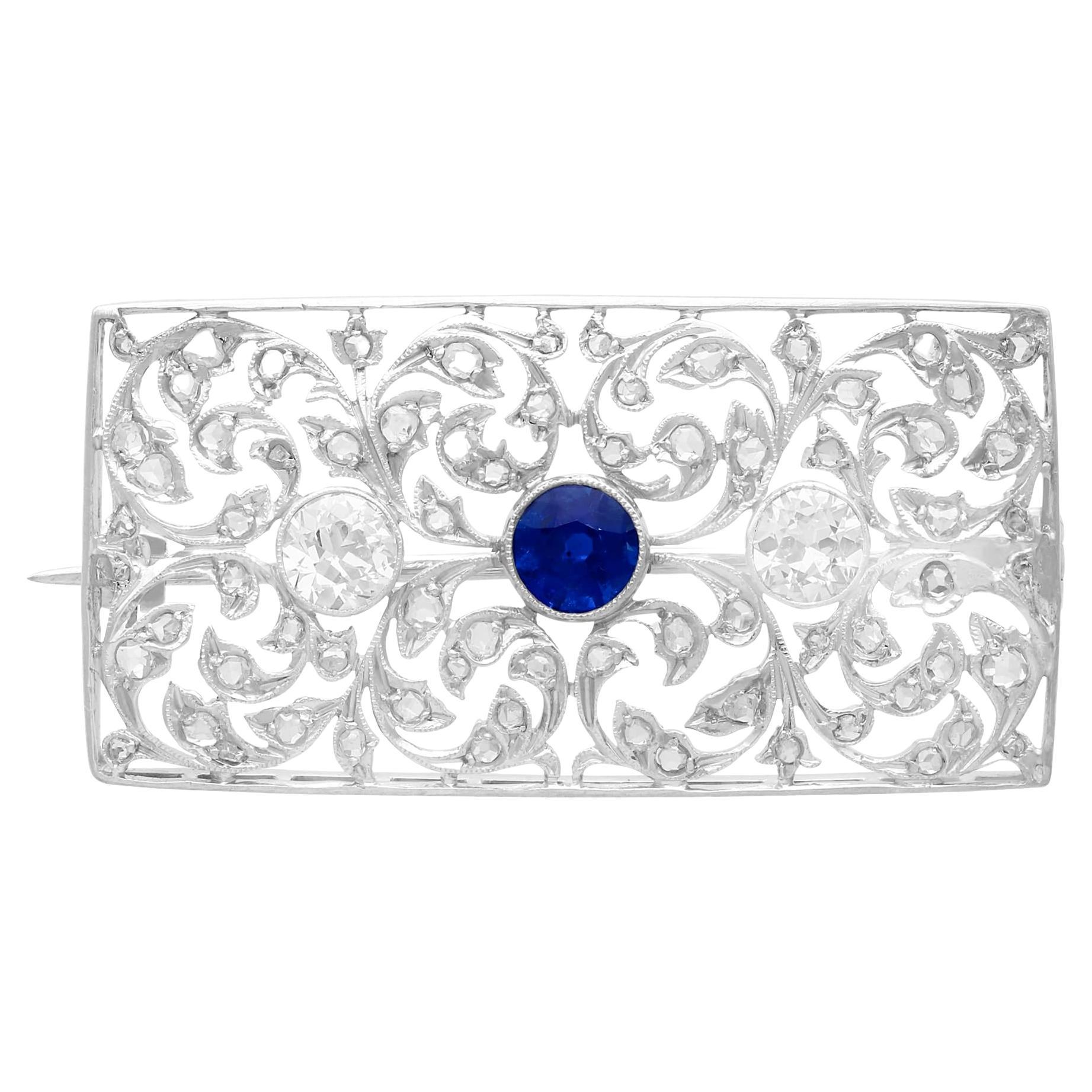 Antique Sapphire and 1.74ct Diamond White Gold Brooch Circa 1920