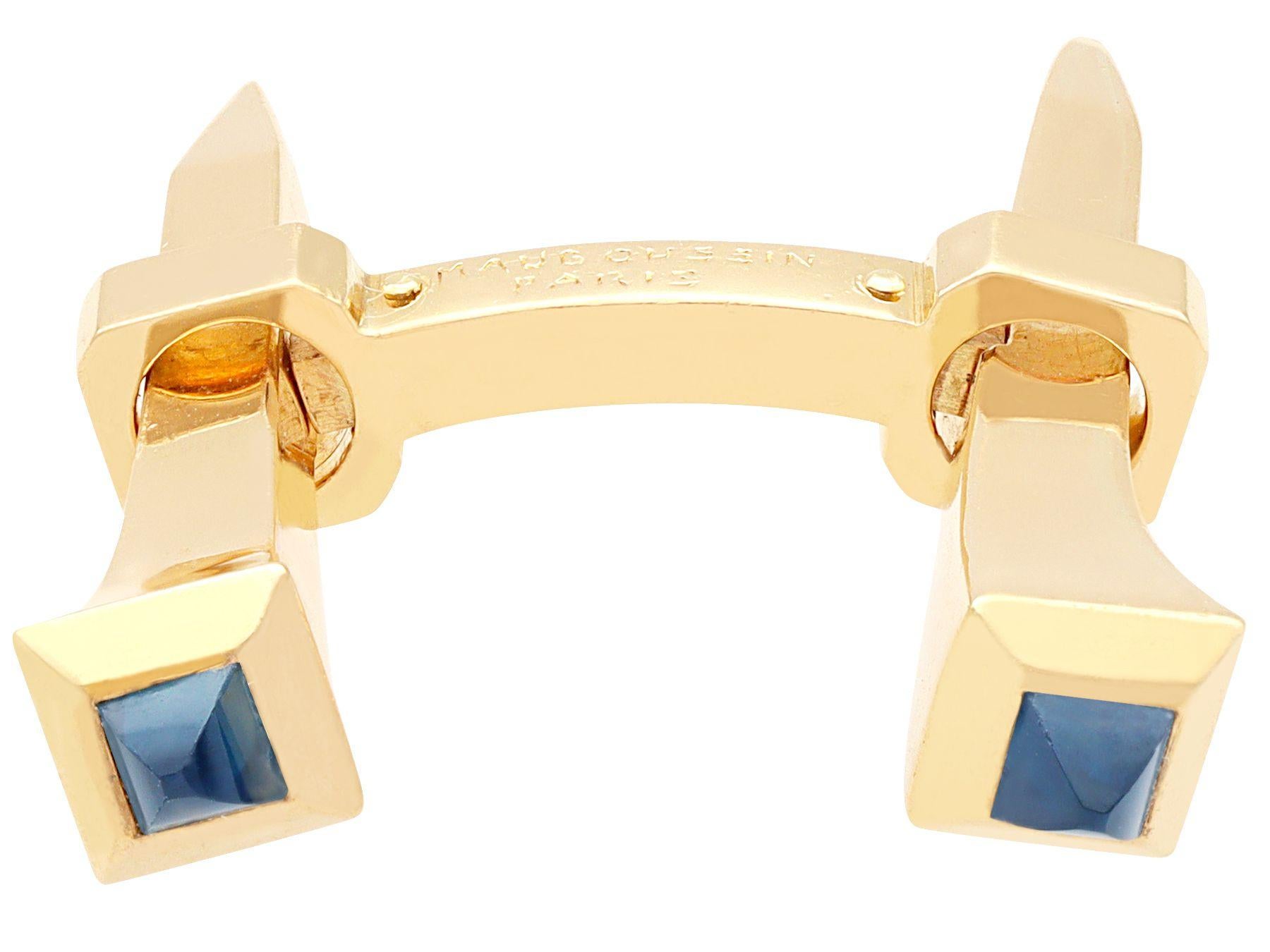 Square Cut Antique Sapphire and 18k Yellow Gold Cufflinks