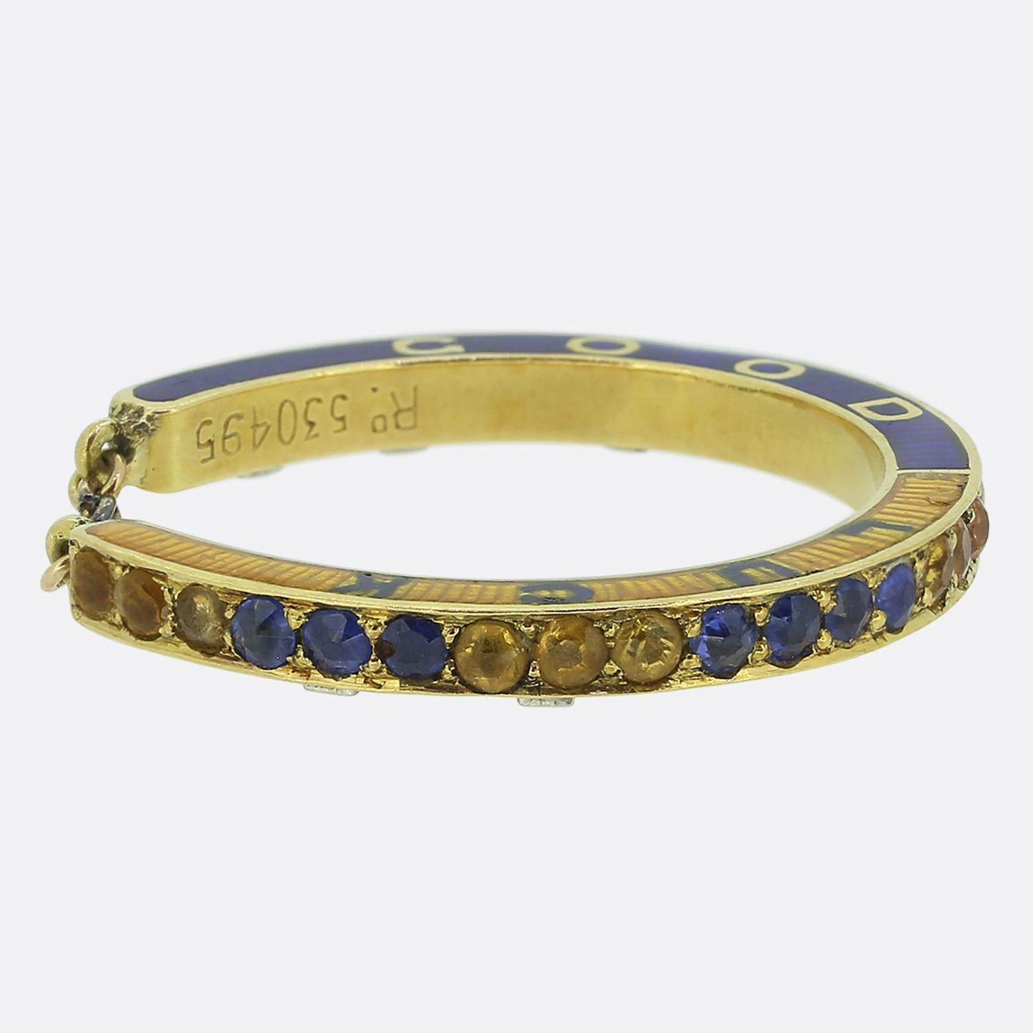 Victorian Antique Sapphire and Citrine Good Luck Horseshoe Ring