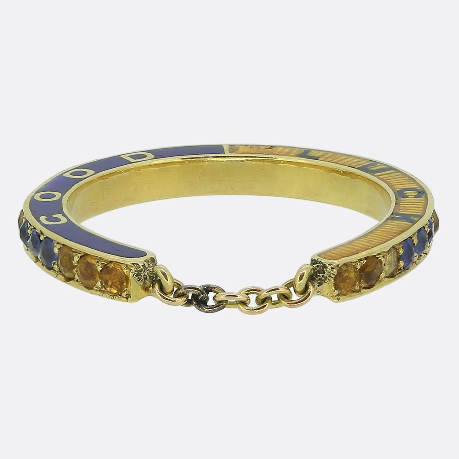 Round Cut Antique Sapphire and Citrine Good Luck Horseshoe Ring
