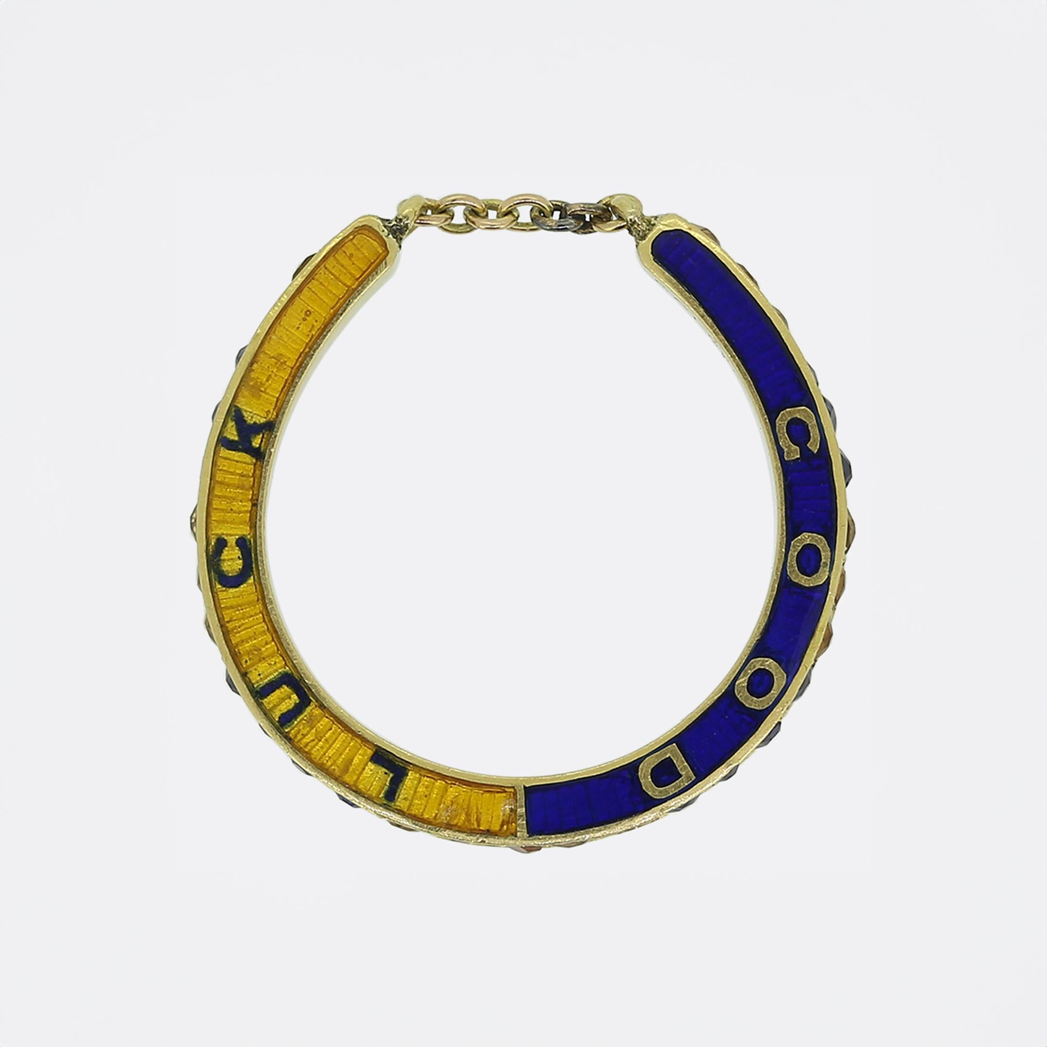 Antique Sapphire and Citrine Good Luck Horseshoe Ring In Good Condition In London, GB