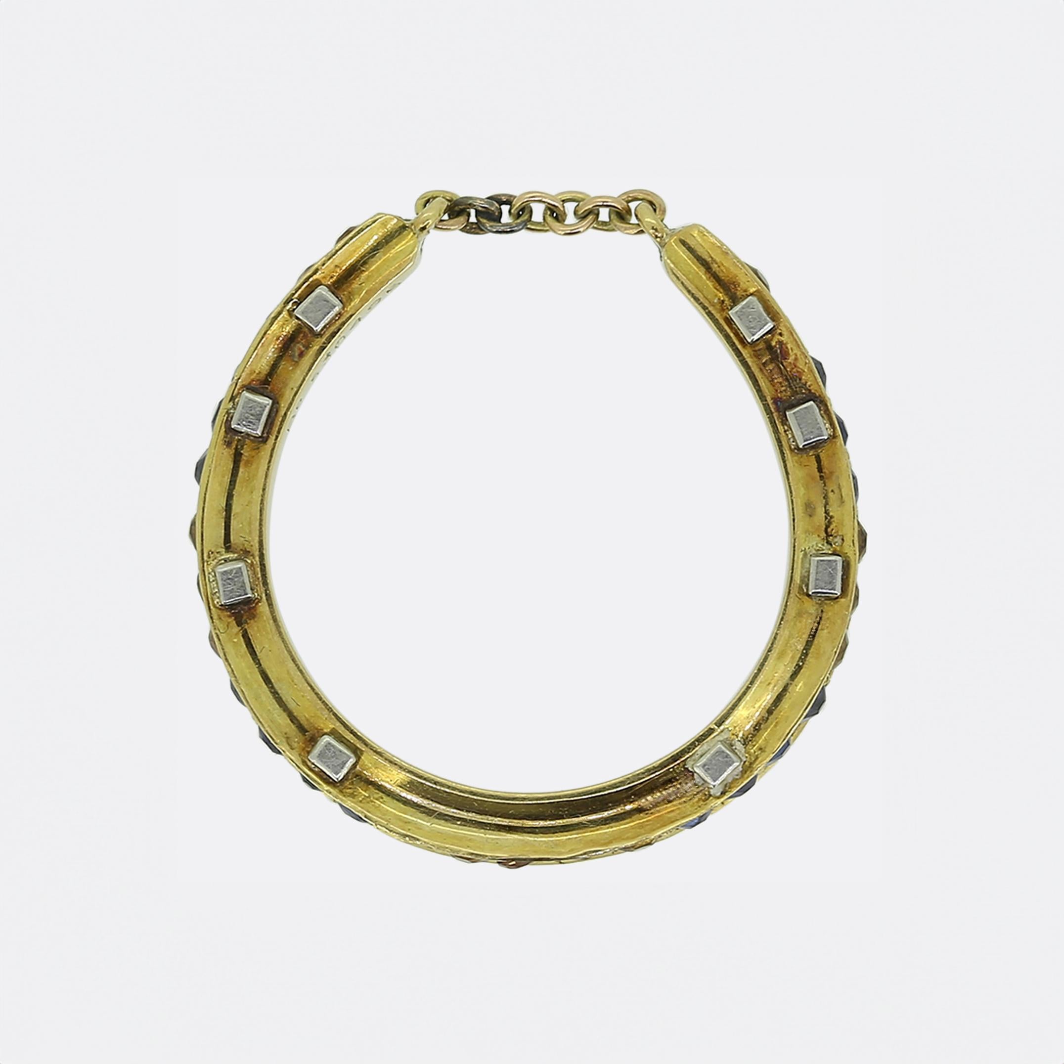 Women's or Men's Antique Sapphire and Citrine Good Luck Horseshoe Ring