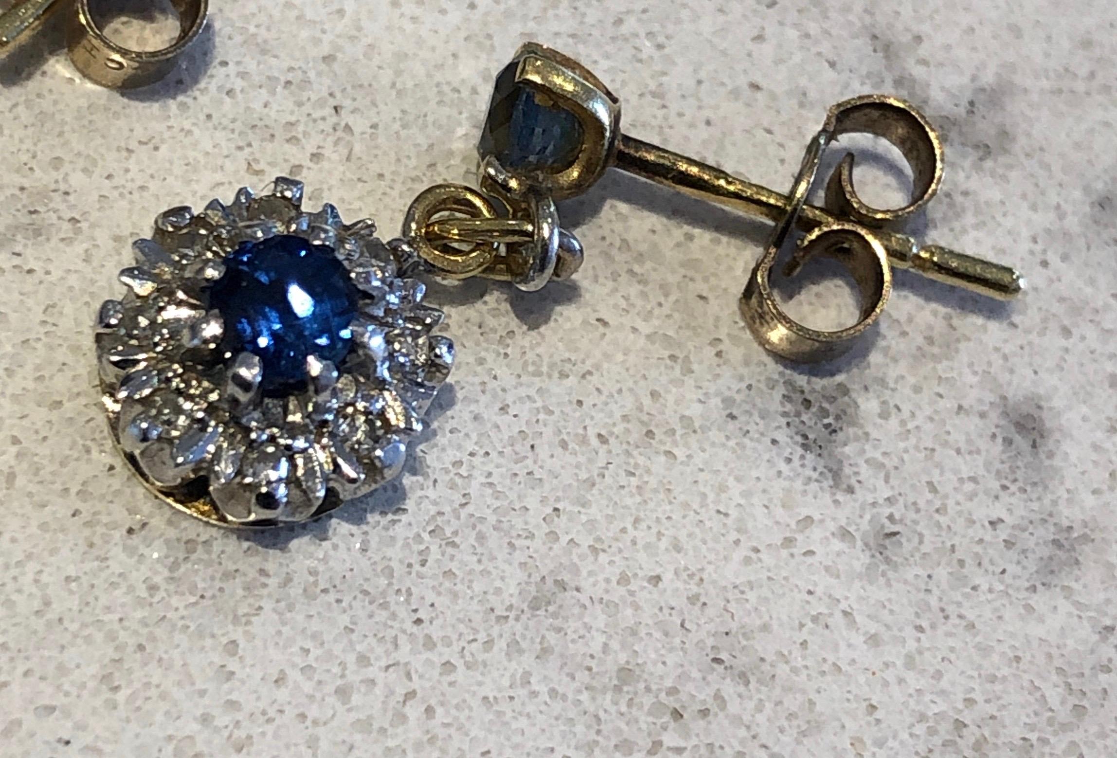 Antique Sapphire and Diamond 18 Carat Gold Cluster Drop Earrings In Good Condition In Chipping Campden, GB