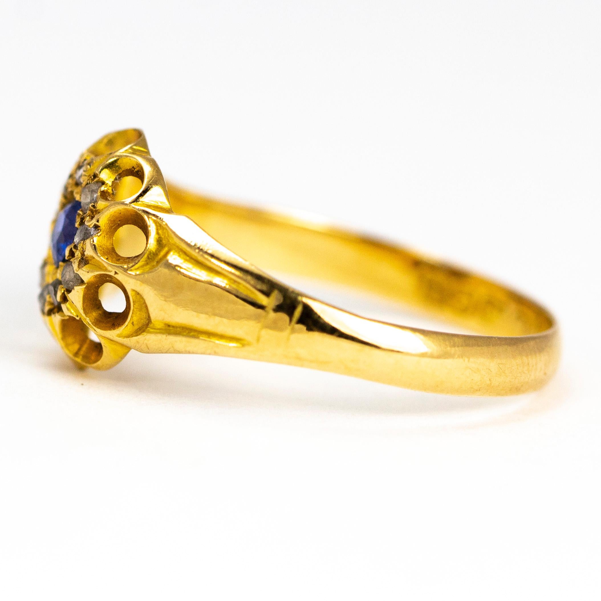 Edwardian Antique Sapphire and Diamond 18 Carat Gold Cluster Ring For Sale