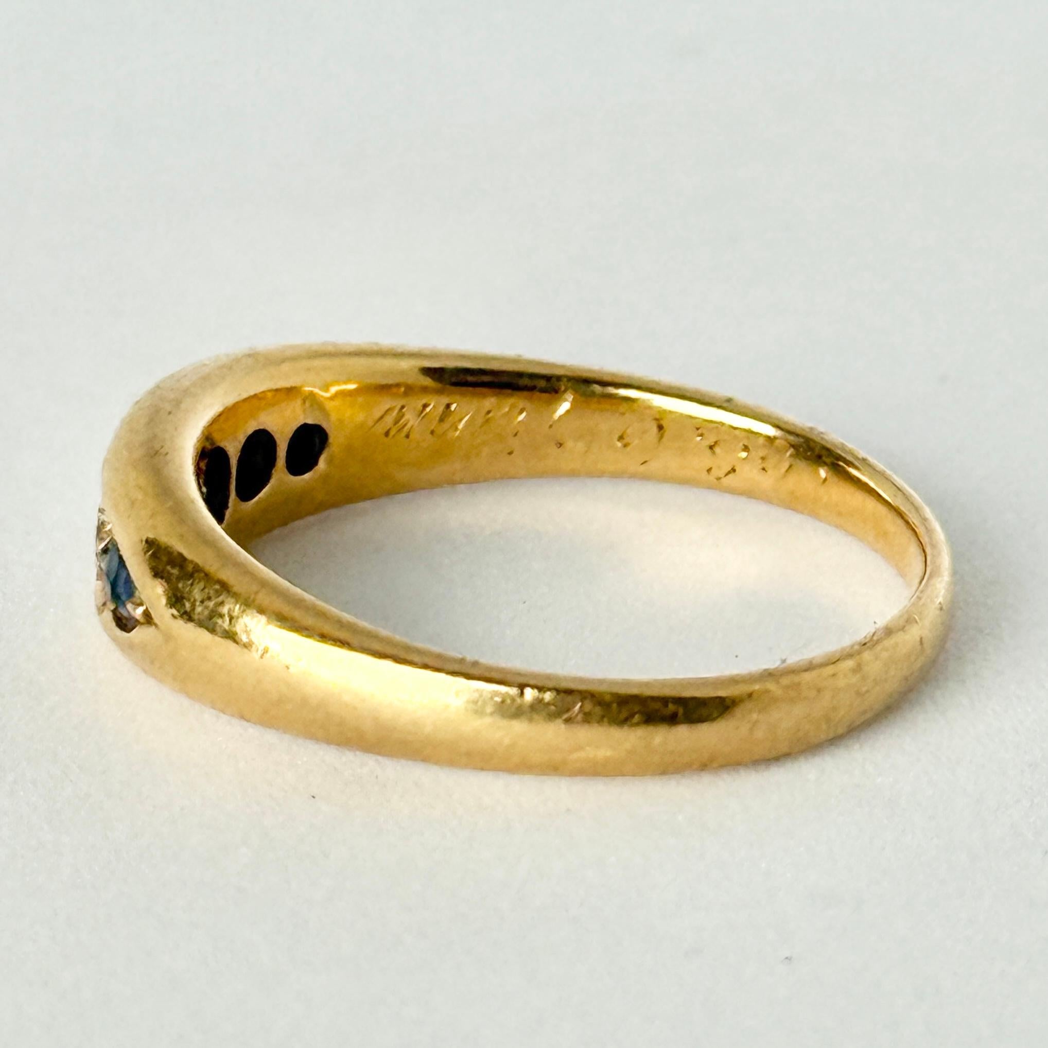 Donna Fascia a cinque pietre in oro 18 carati con zaffiri e diamanti antichi in vendita